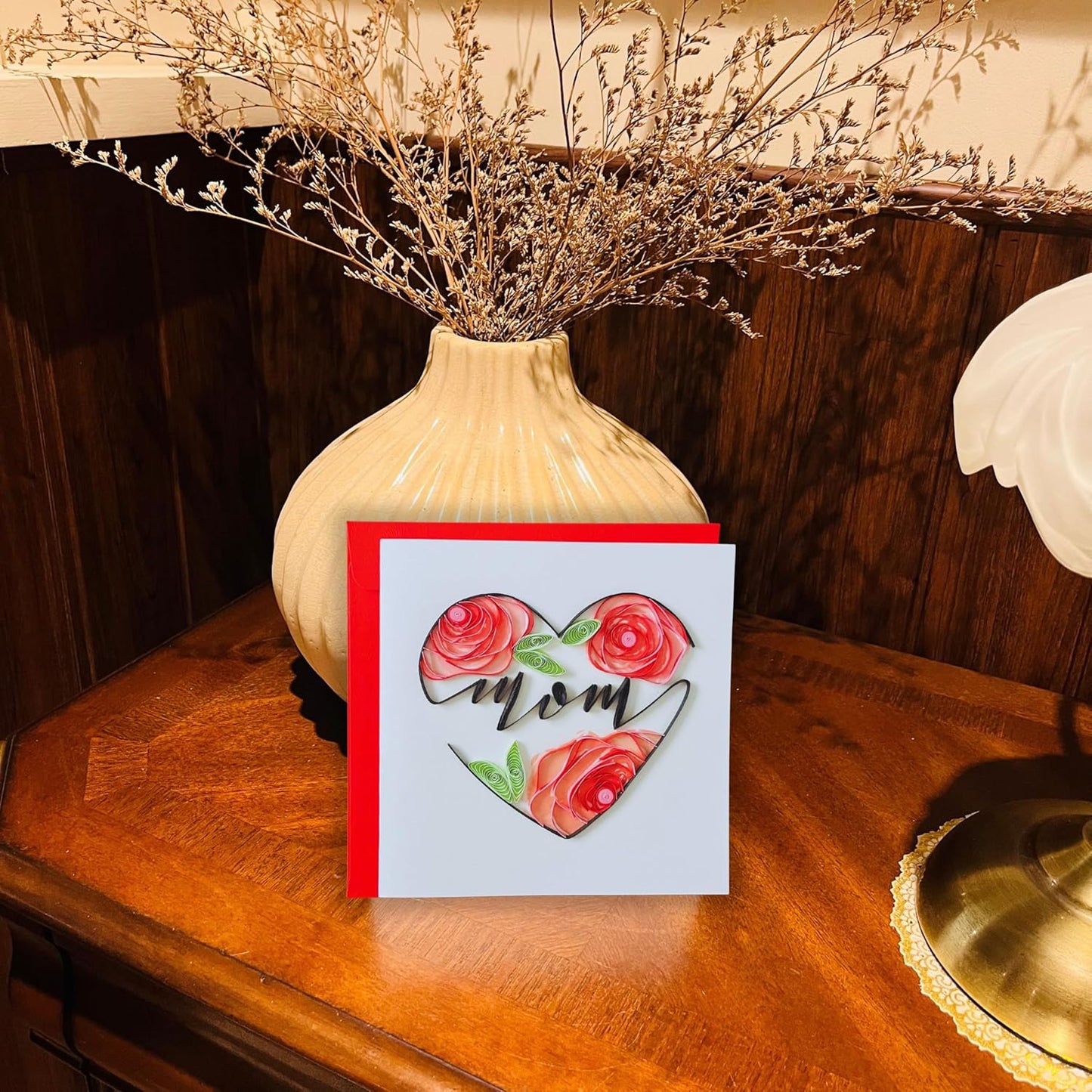 Quilling Cards, handmade card, quilled cards with Handmade Art for all occasions: quilling birthday card for women, Birthday card, mother... colorful heart design (Mom)