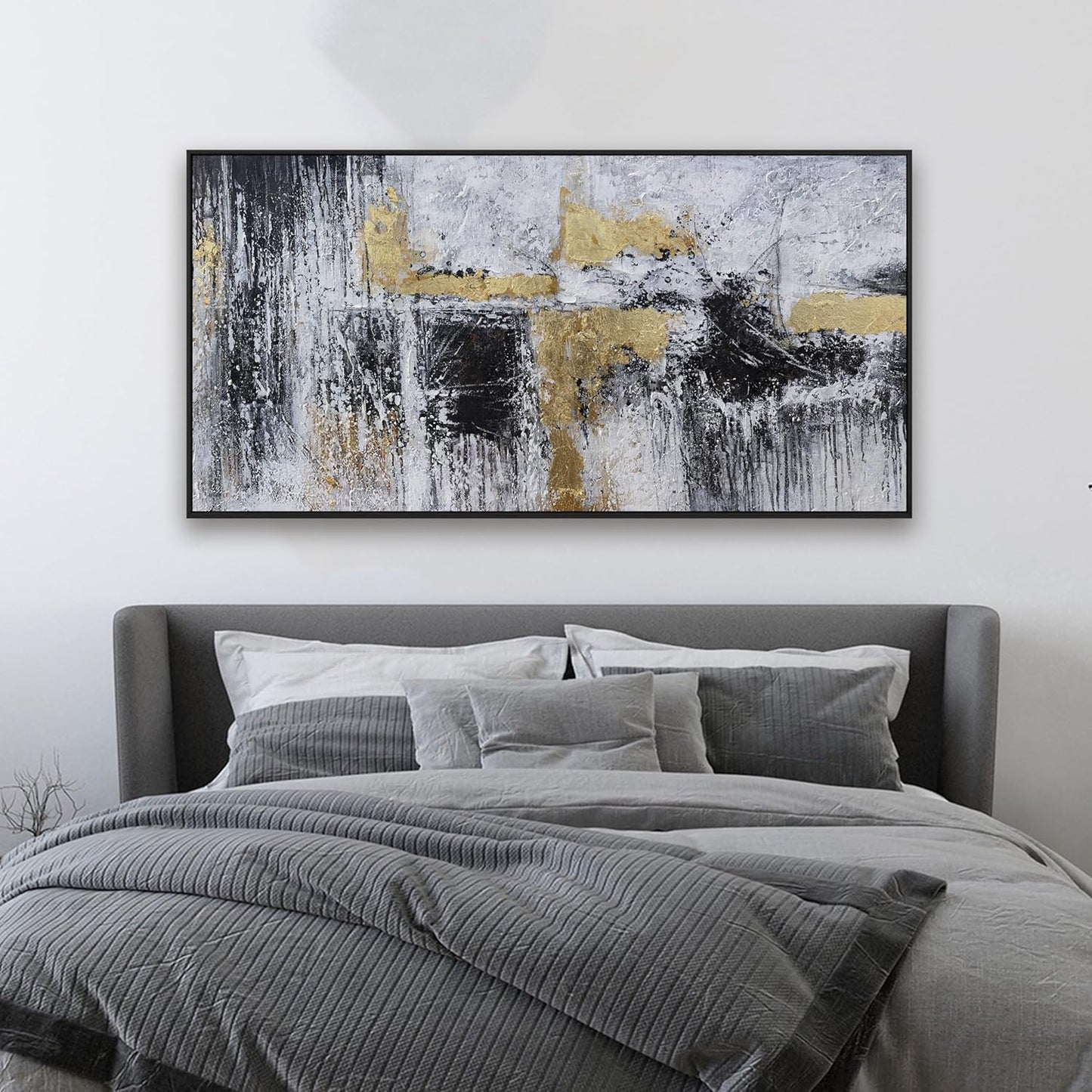 Abstract Wall Art Small Size Black And Gold Modern Minimalist Artwork Framed Home Artwork Decor Modern Minimalist Canvas Painting Living Room Decor For Bedroom Office Wall Decor 20"X40"