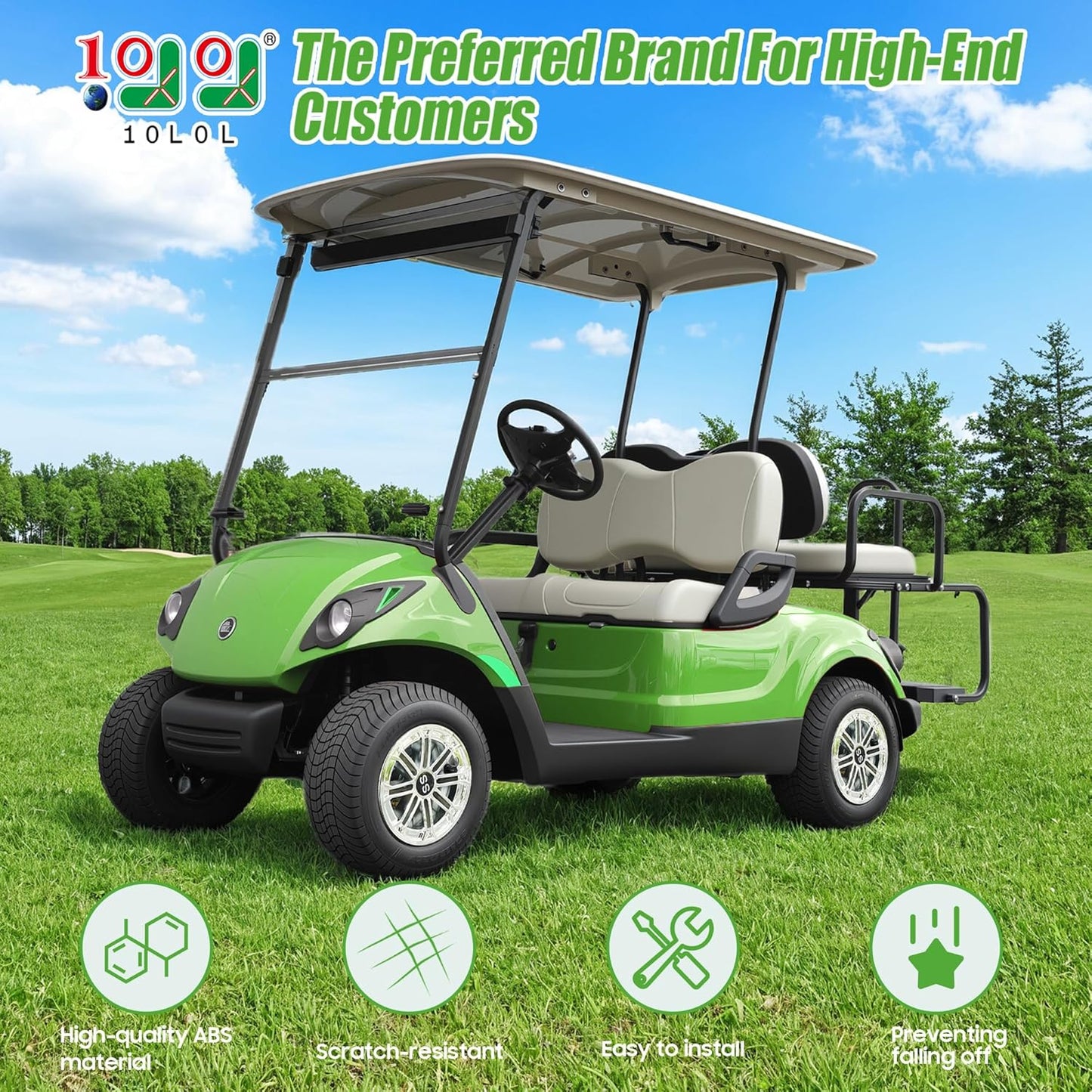 10L0L Golf Cart SS Wheel Covers Hub Caps for EZGO, Club Car, Yamaha - 8 Inch Snap-on Installation, New Chrome, Set of 4