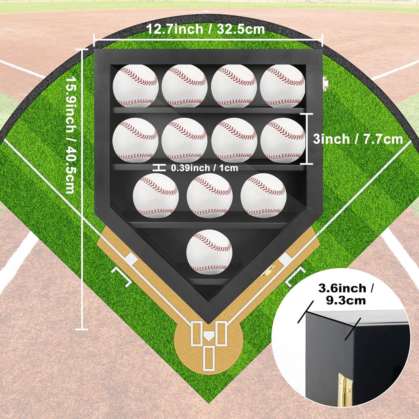 Baseball Display Case,Baseball Holder Display Case for 12 Baseballs, Wall Mount Baseball Shadow Box with Acrylic Door, Display Cabinet for Baseball Enthusiast Collectible,13x16,Black