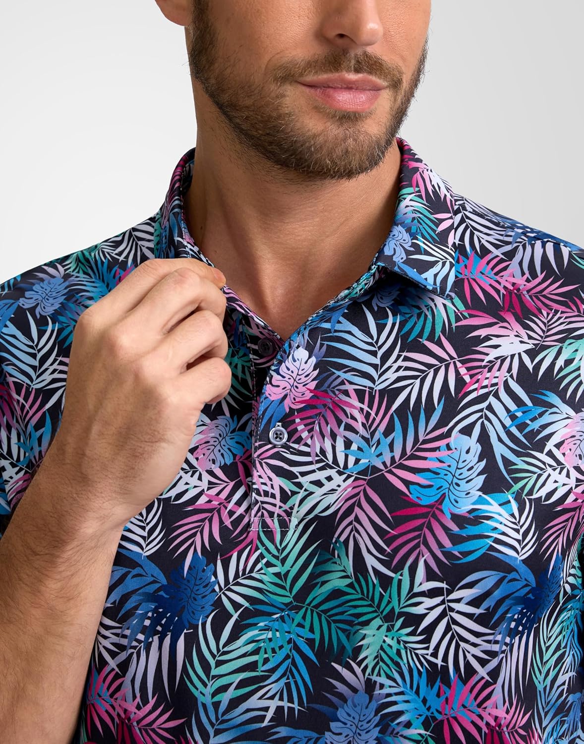 Obla Mens Golf Polo Shirts Short Sleeve Dry Fit Performance Moisture Wicking Casual Print Collared Golf Shirts for Men