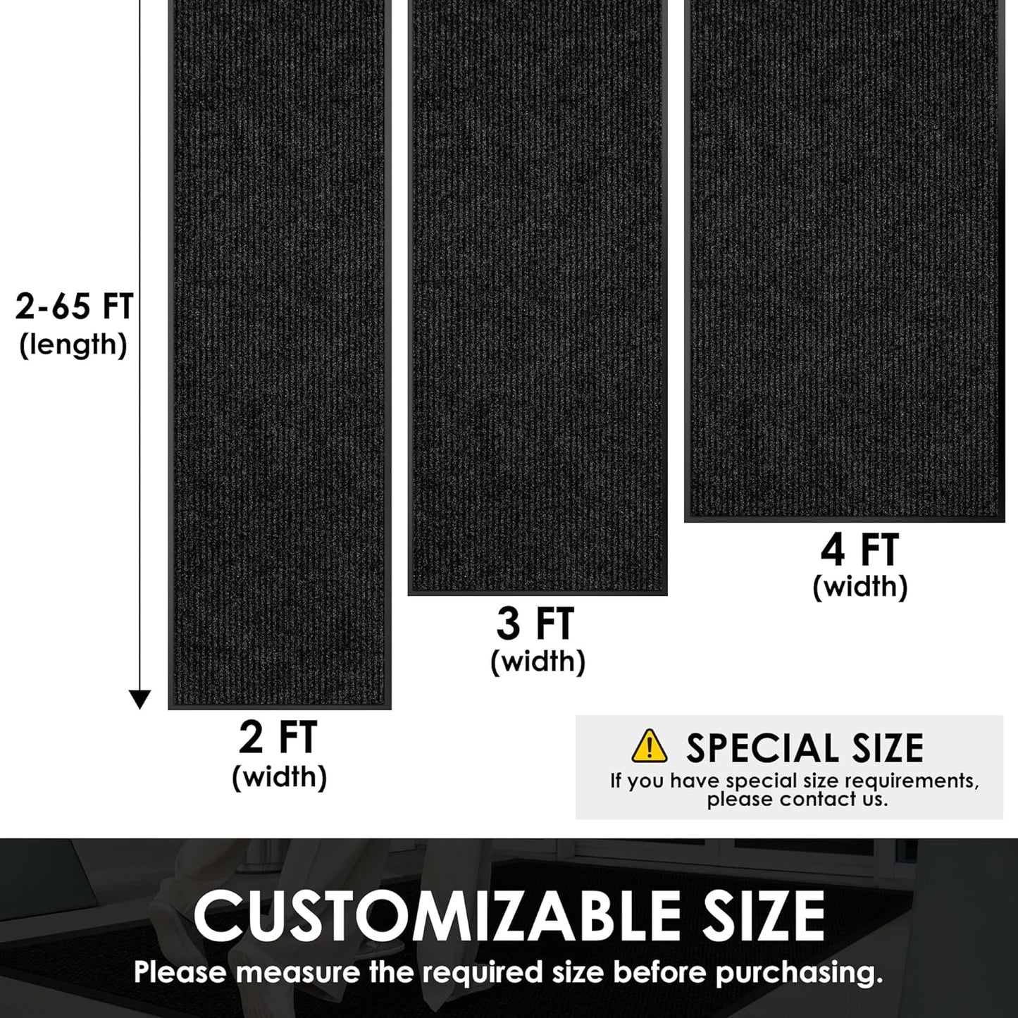 3′ x 16′ Front Door Mat Indoor Outdoor Entrance, Commercial Floor Mat Heavy Duty Dirt Trapper Entryway Doormat, Custom Size Non Slip Rubber Backing Welcome mat, Door Mat for High Traffic Area