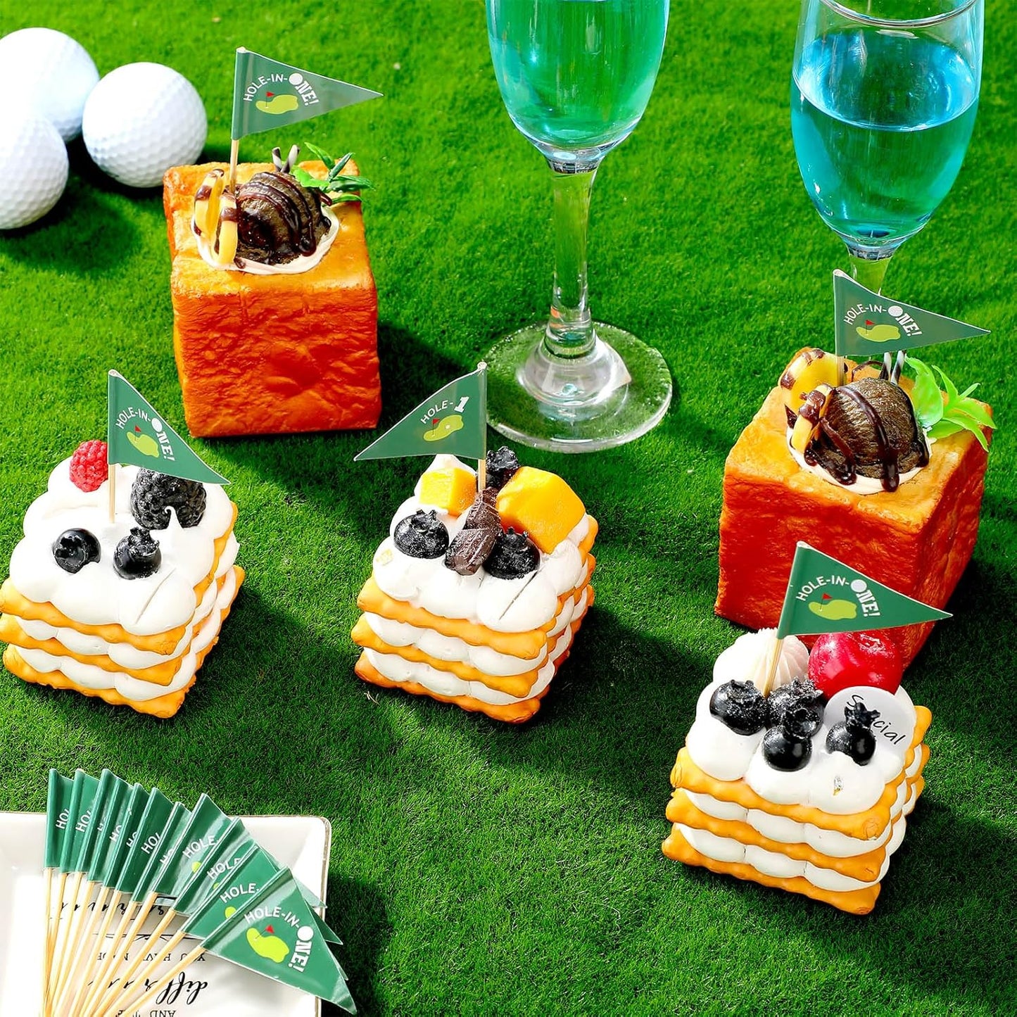 50 Pcs Golf Cupcake Toppers Hole in One Birthday Decorations 1st Golf Cocktail Picks Mini Stick Cupcake Toppers Flags for Baby 1st Birthday Party Food Bar Decorations Supplies(Green)