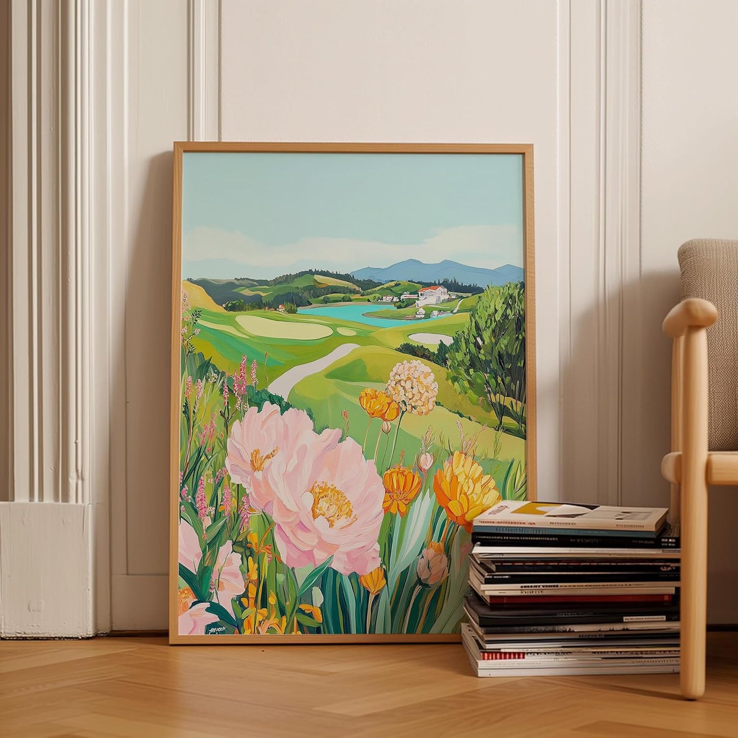 Golf Course Floral Pastel Art Print Posters - Premium Giclee Fine Art Prints - Golf Course Home Decor Posters, Golfer Art Prints for Home and Office Decor - Vintage Aesthetic, Ready to Frame