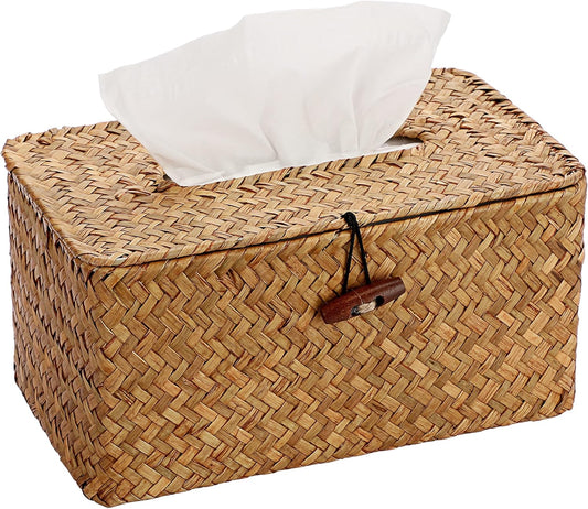 Sumnacon Tissue Box Cover Large Rectangle Tissue Box Seagrass Tissue Box Holder Woven Tissue Holder Decorative Tissue Cover for Bathroom Tissue Box Cover Rectangular for Home Office Table Coffee