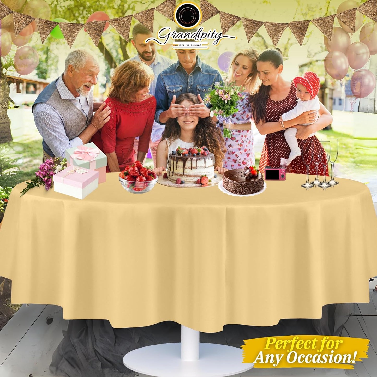 Grandipity 12 Pack Premium Disposable Plastic Tablecloth 84" Inch Decorative Round Table Cover - Ivory