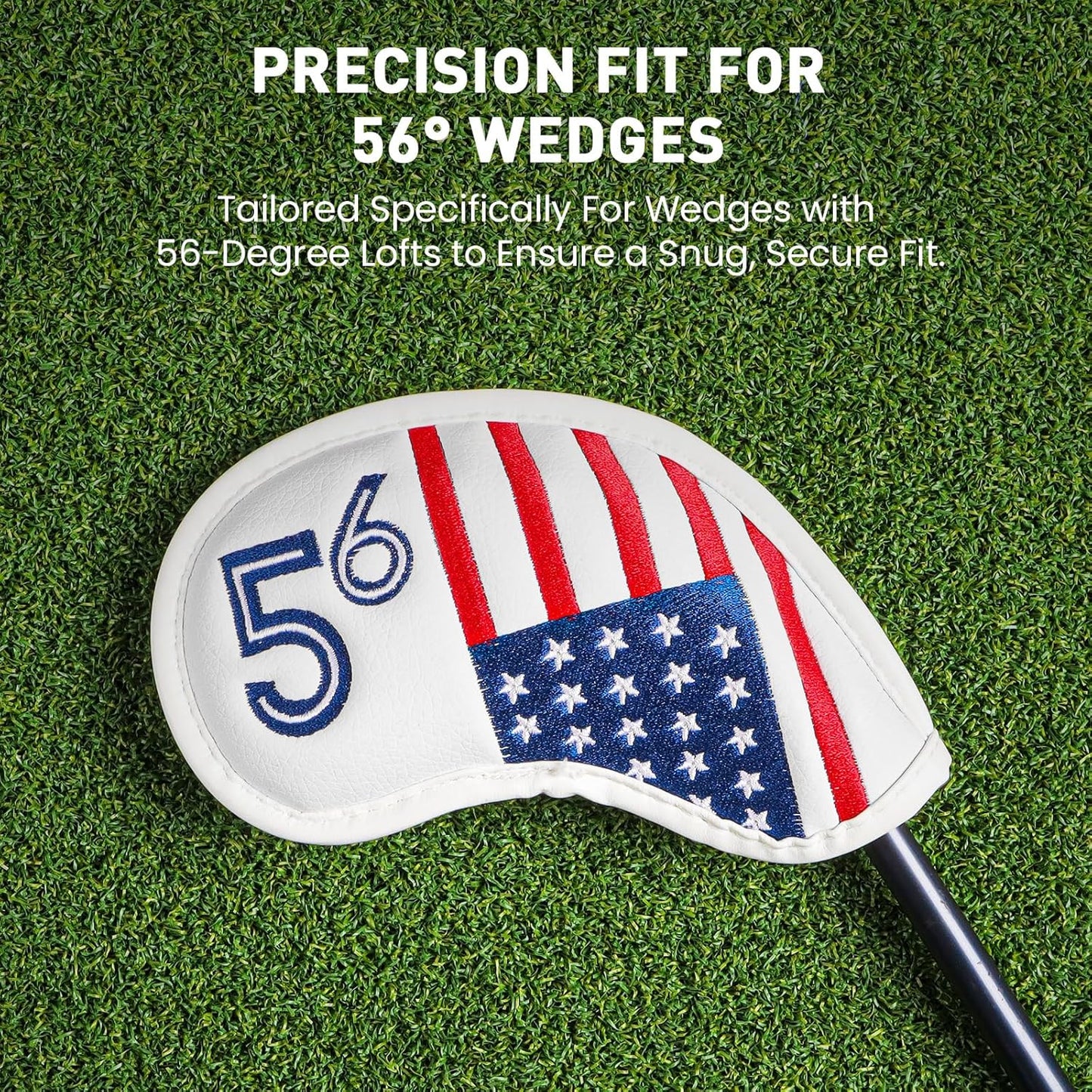 Golf Iron Wedge Head Covers 52° 54° 56° 60° 1 or 4 Pack, Synthetic Leather Clover USA Flag Design Club Head Protection, Universal Headcover Fit Iron Clubs for Men Women