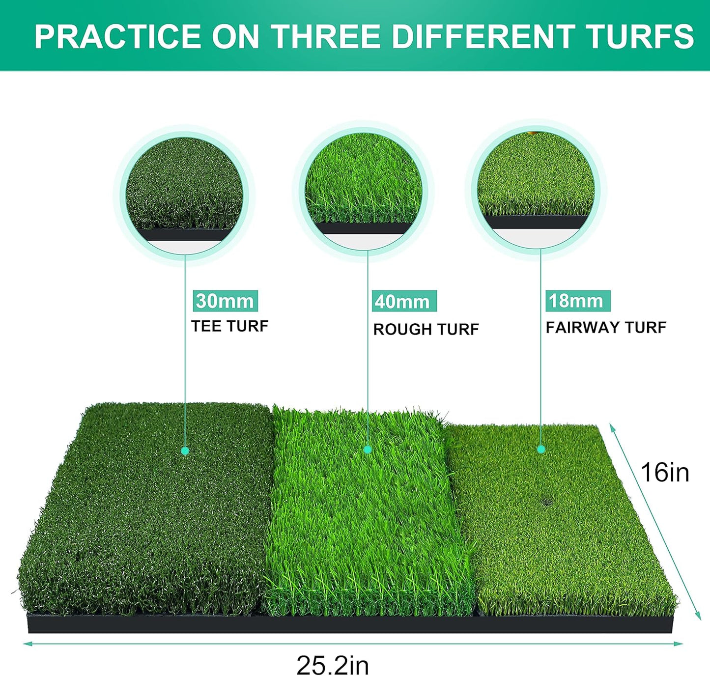 NEWCARE Golf Hitting Mat, 3-in-1 Foldable Golf Mat Indoor Outdoor, Tri-Turf Golf Practice Mat Traint Aid Batting for Chipping Swing Detection Portable Personal Driving Range for Backyard