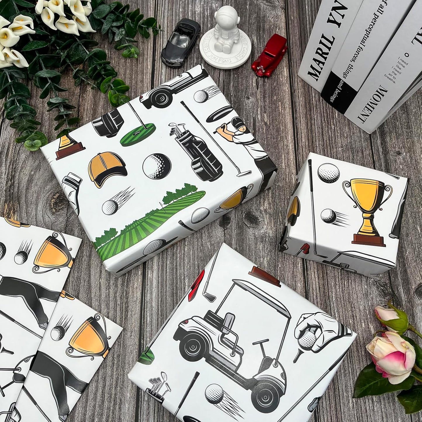 Dtiafu Golf Wrapping Paper - Birthday Wrapping Paper For Men Boys - Gift Wrap For Birthday Baby Shower Holiday - 20 X 28Inch Per Sheets (6 Sheet)