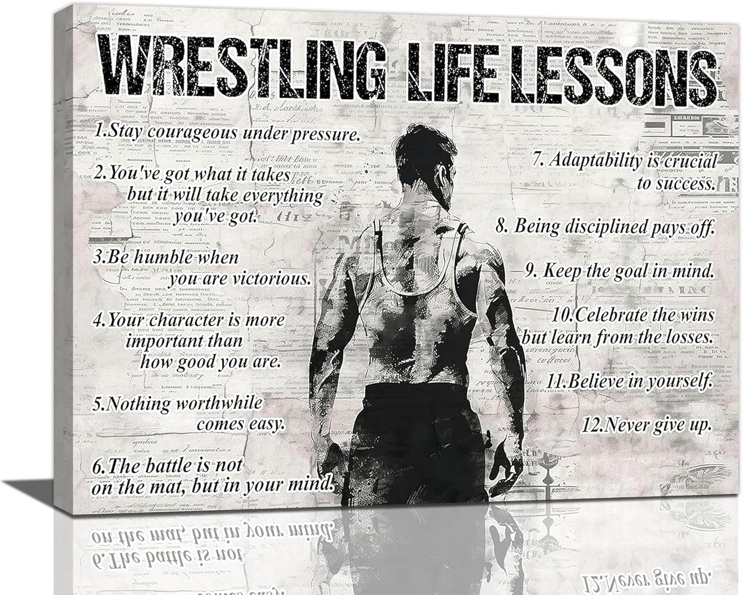 Wrestling Sports Wall Art Wrestling Life Lessons Wall Decor Wrestling Sign Retro Poster Boy Men Motivational Decorations Canvas Print Painting Artwork for Bedroom Bathroom Living Room Gym 16"x12"