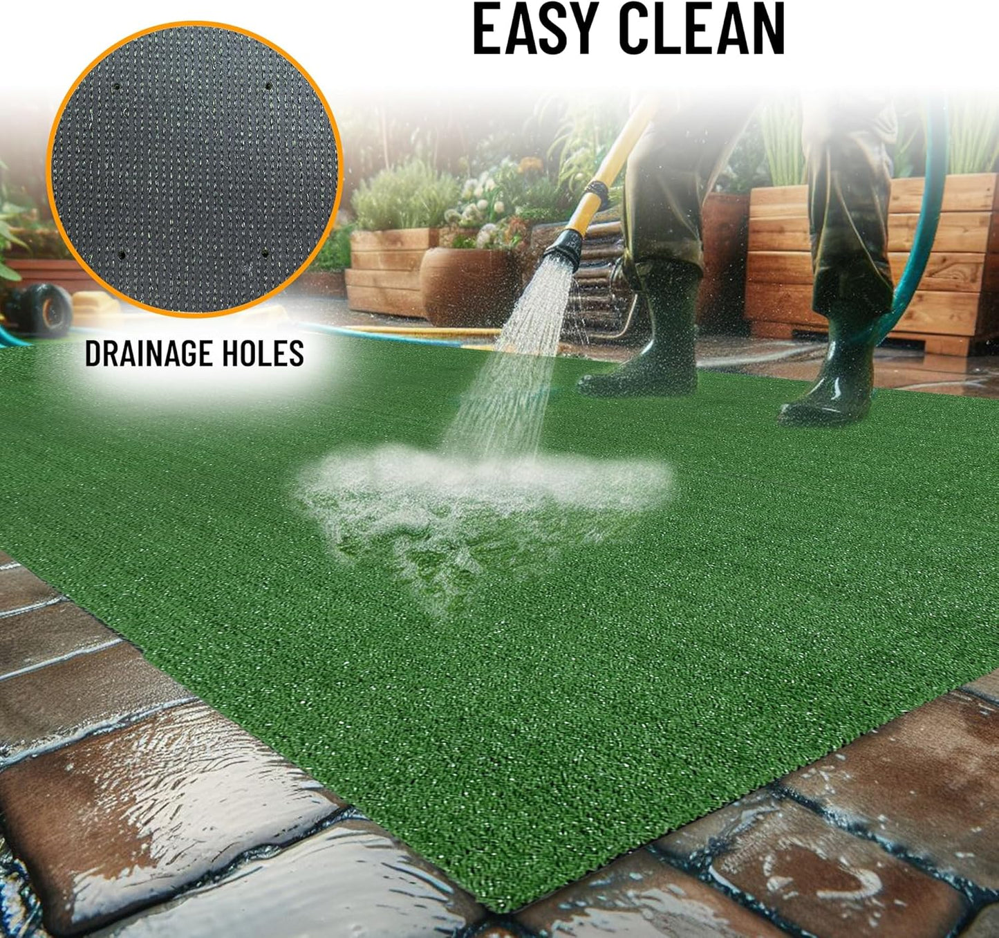 Ottomanson Artificial Grass Turf 6'6" x 48' Indoor Outdoor Faux Grass Rug with Drainage Holes, Customizable with Extra Long Size Options, Perfect for Patio Lawn Balcony Weddings Photoshoot Backdrop