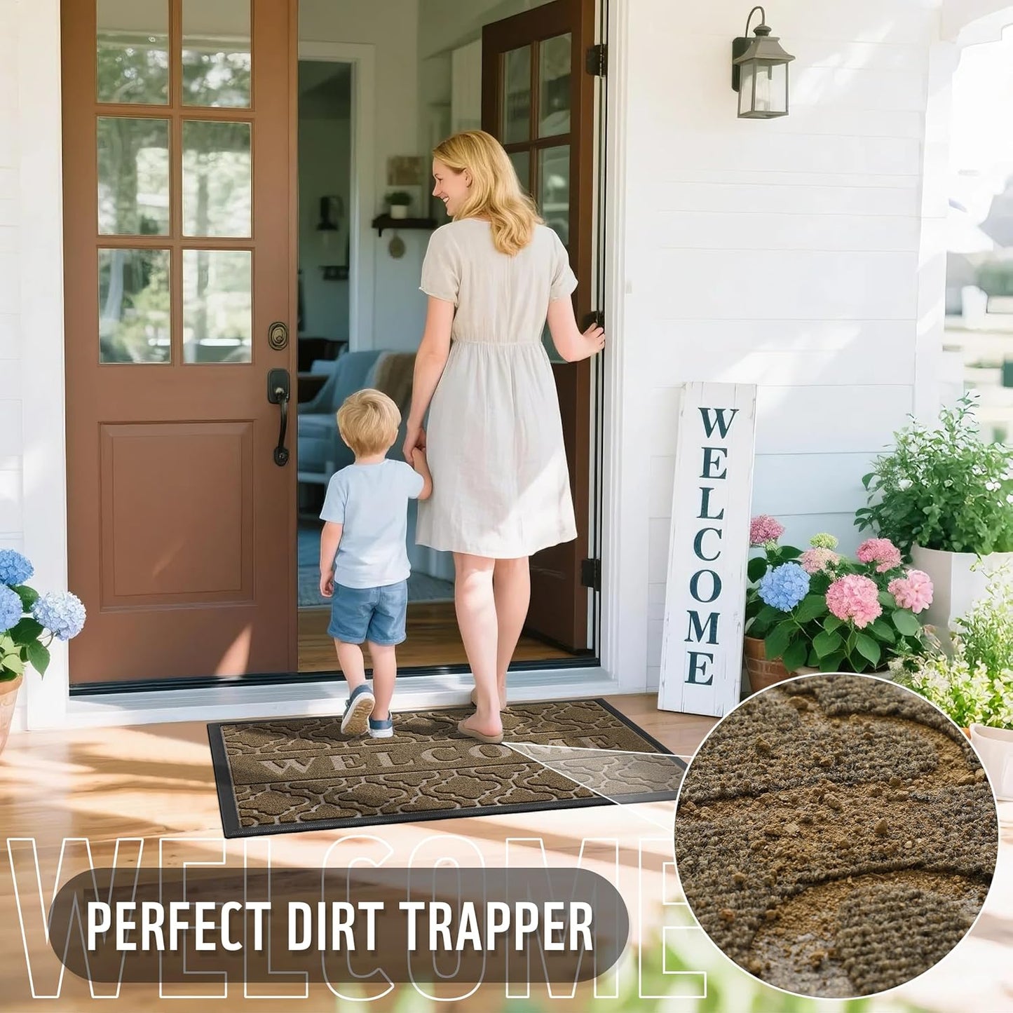 Yimobra Welcome Mat Outdoor Indoor, All-Season Waterproof Front Door Mat Outside Entrance, All-Weather Heavy Duty Non-Slip Doormat, Low Profile Porch Patio Entrance Mats, 47x24, Coffee