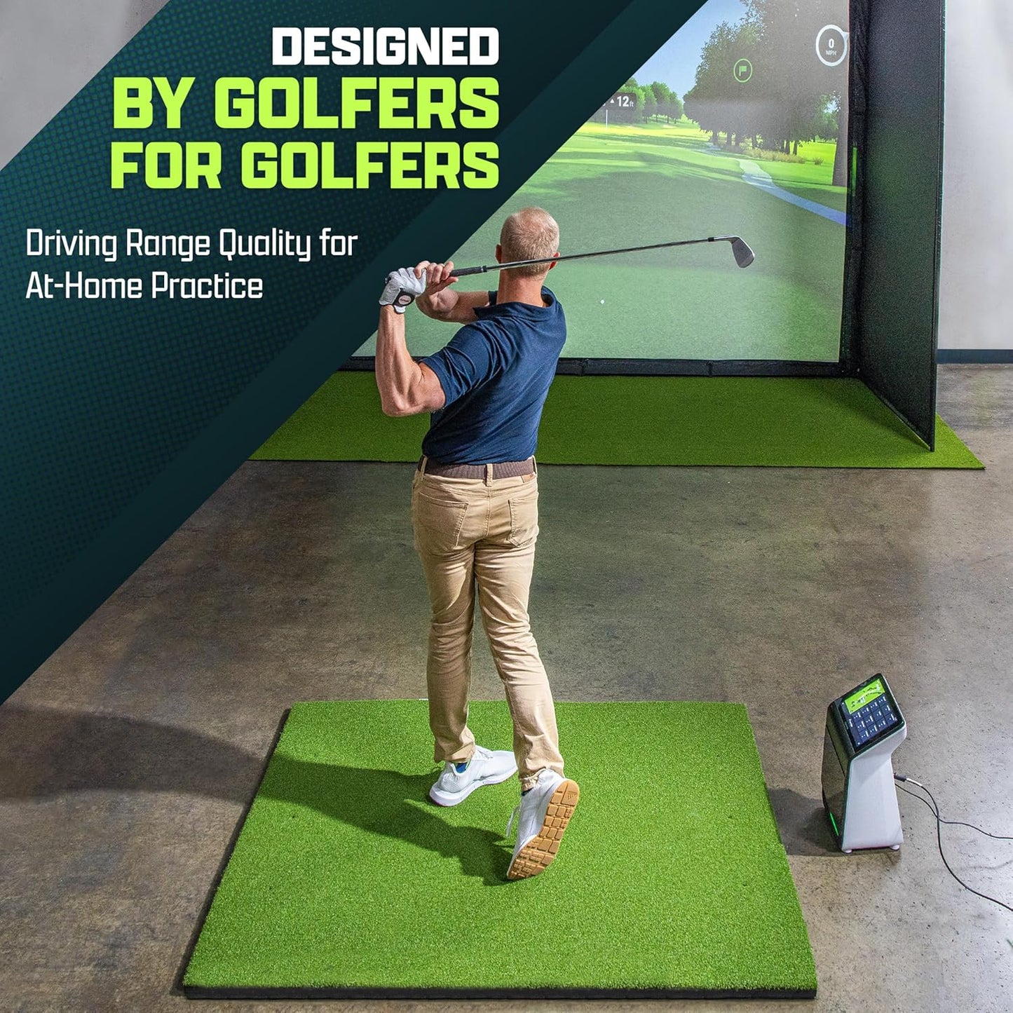 GoSports Elite Golf Hitting Mats for Indoor/Outdoor Practice – Choose Size – Turf Driving Range Mats for Golf Simulators and Practice