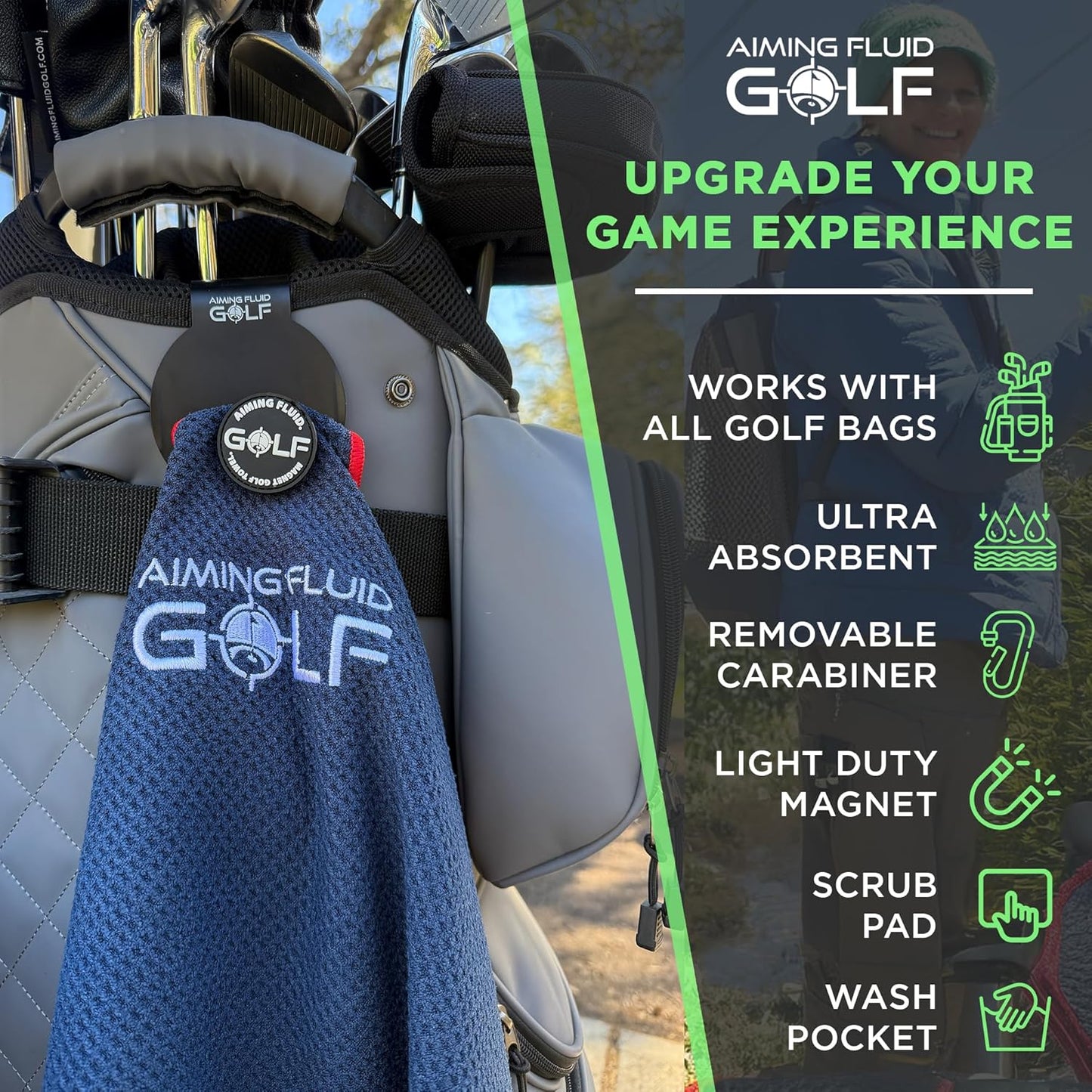 Magnetic Golf Towel & Magnetic Landing Pad – Premium Microfiber Waffle Weave I Scrub Pad I Wash Pocket I Golf Gift I Cart Carry and Tour Bag (Magnetic Landing Pad & Golf Towel 16" x 24" Blue)