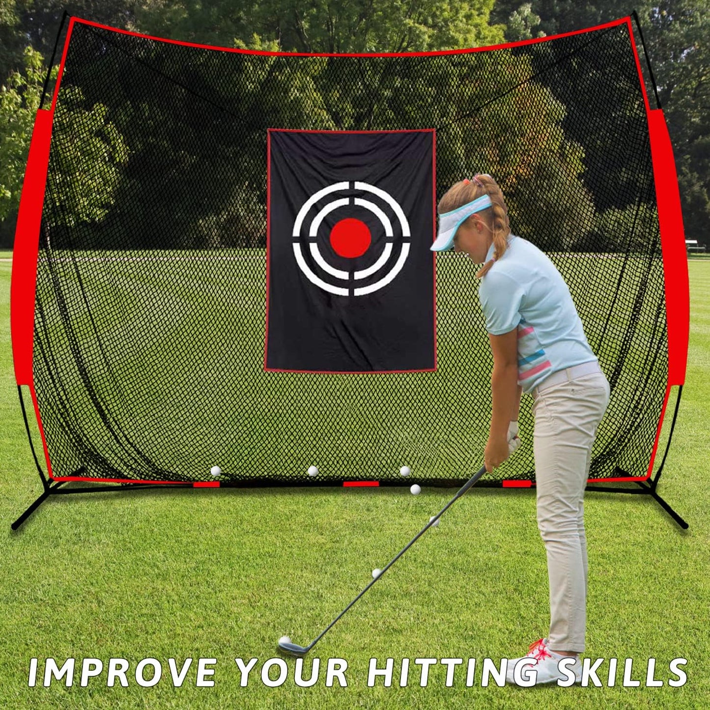 Kapler Golf Practice Hitting Net - 12X10FT Portable Driving Nets with Steel Frame and Target for Backyard Indoor Outdoor Swing Use - Gifts for Golfing Lovers