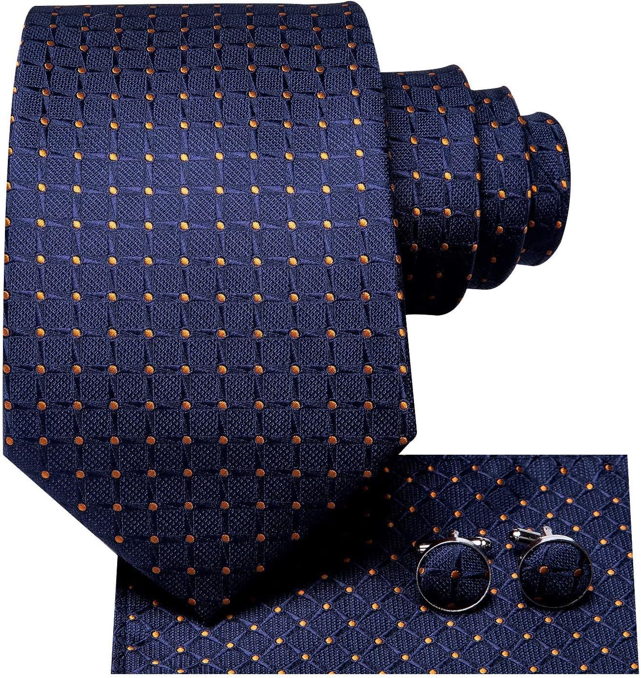 Hi-Tie Men 63inches Tie Set Extra Long Necktie Paisley Tie Pocket Suqare Cufflinks Big and Tall Men Tie