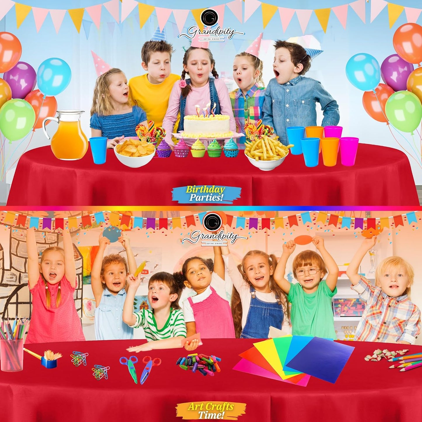 Grandipity 12 Pack Premium Disposable Plastic Tablecloth 84" Inch Decorative Round Table Cover - Red