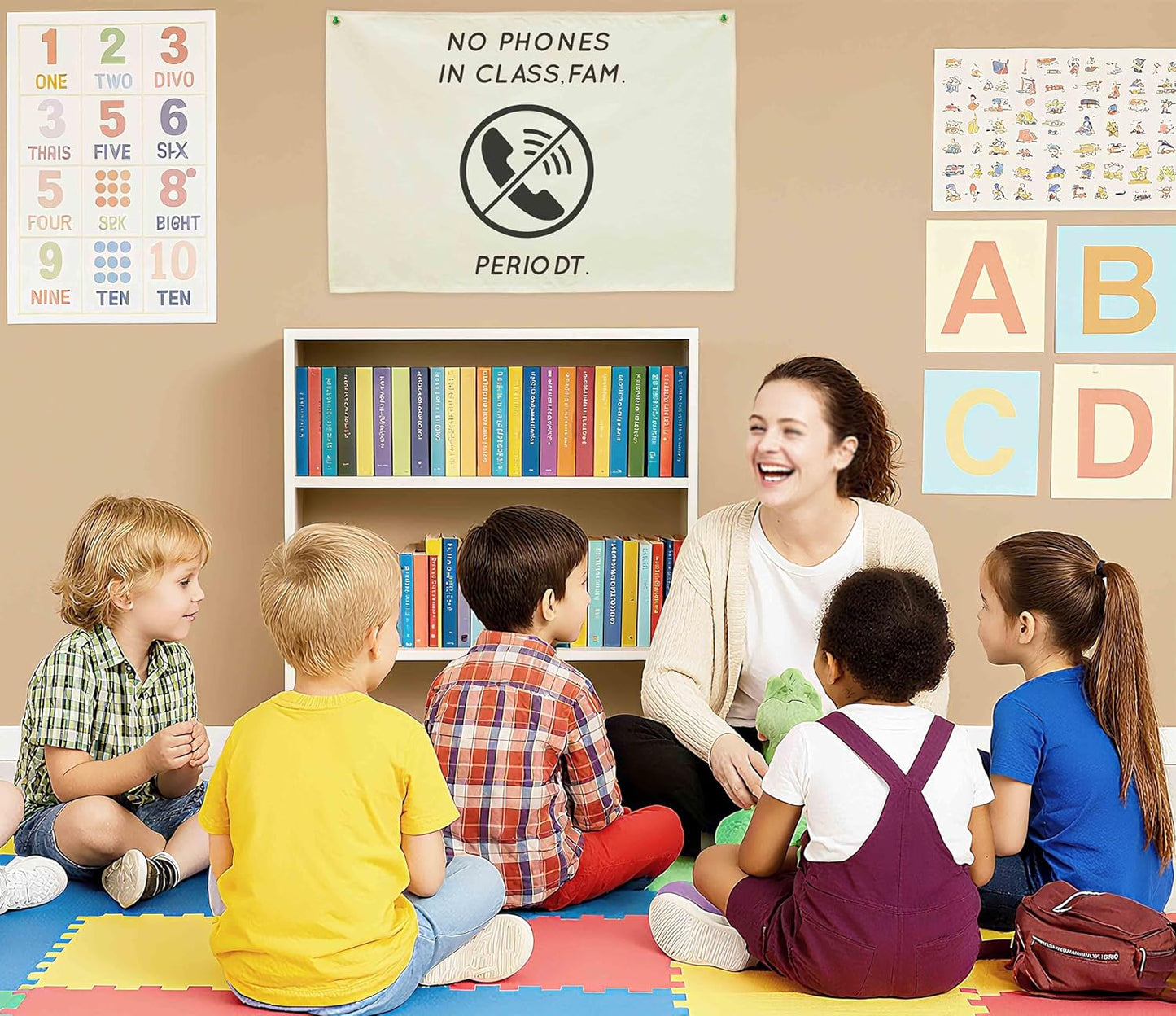 Classroom Wall Decor Poster-Funny Classroom Rules Banner-Teenager Slang-Middle High School Class Decortion-Rectangle Banner Flag Wall Decor-Christmas Gift-No Phones in Class-28.5"L×20"W