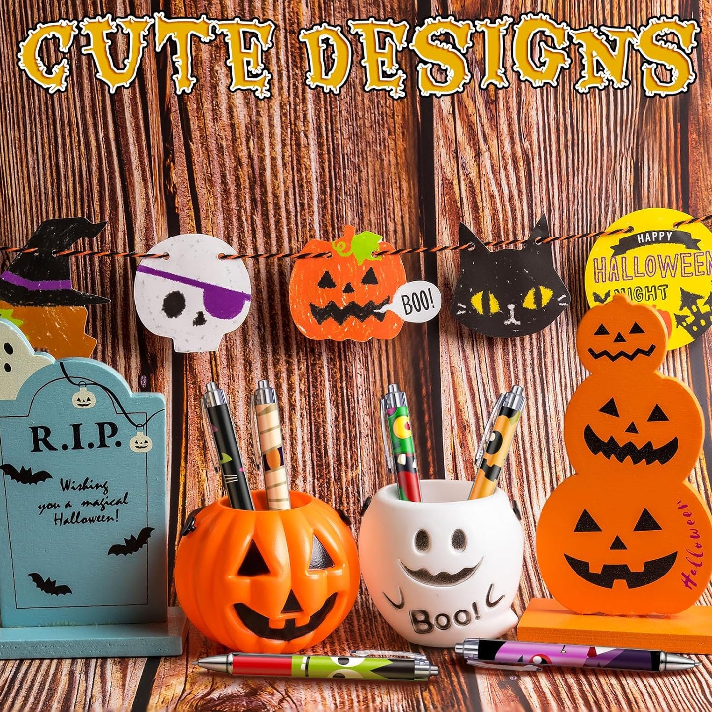 48 Pcs Halloween Ballpoint Pens Halloween Party Favors Gifts Black Ink Retractable Ballpoint Pens for Gifts Party Supplies Favors Accessories in Bulk