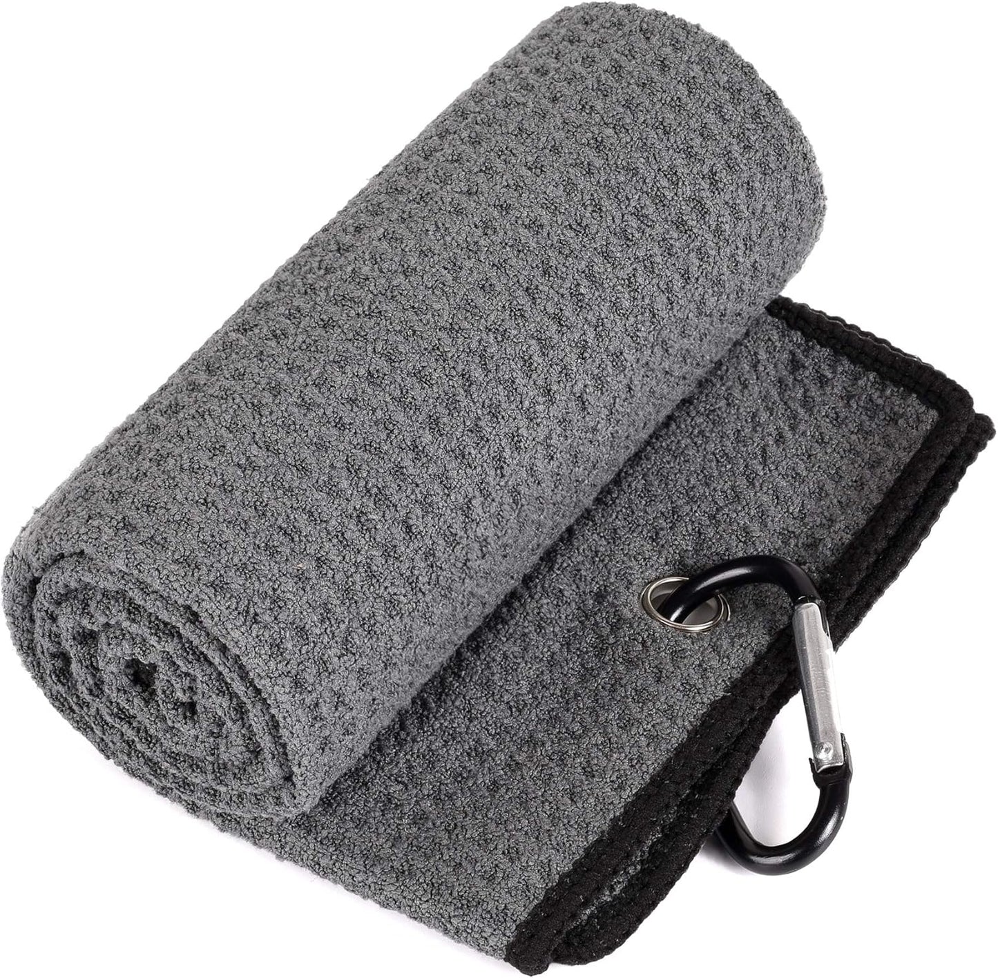 Mile High Life Microfiber Waffle Pattern Golf Towel | Club Groove Cleaner Brush | Foldable Divot Tool with Magnetic Ball Marker (Dark Gray Towel/Brush/Curve Divot)