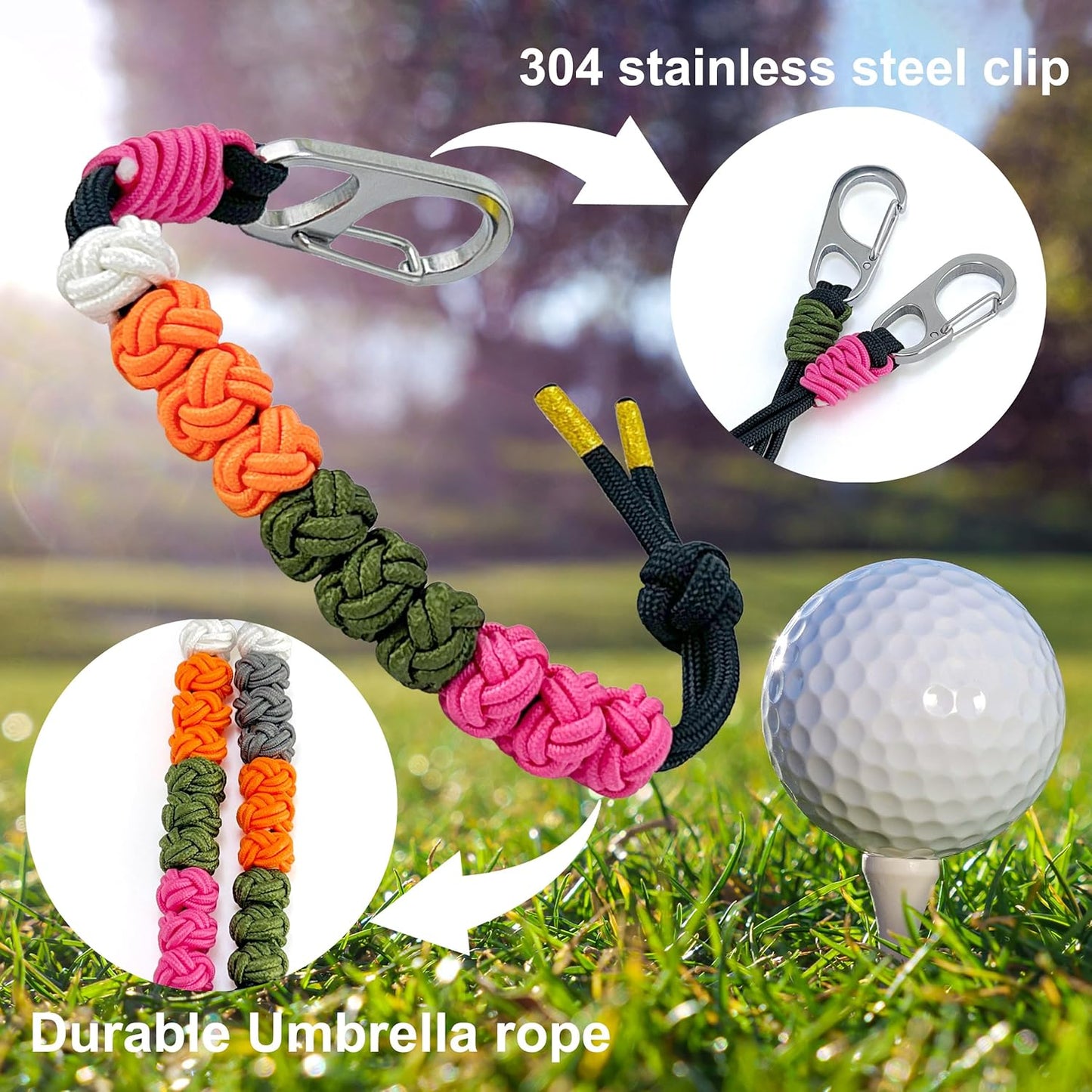 Golf Stroke Counter Keychain| 10 Handwoven Pineapple Knot Beads| 550 lbs Durable Military Paracord| 304 Stainless Steel Hook for Golf Bag/ Belt Accessories| Ideal Holiday Golf Gift for Men and Women
