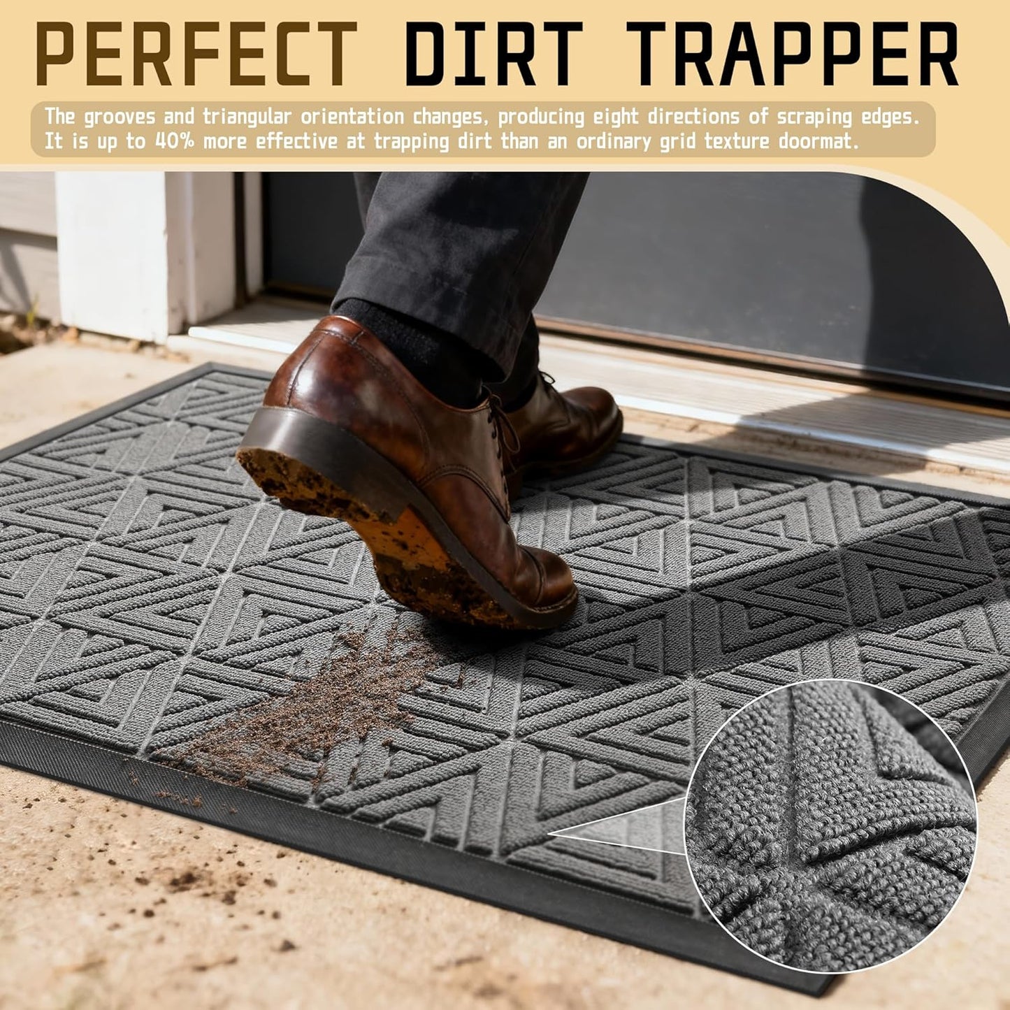 Yimobra Large Door Mat 47x32, All-Weather Waterproof Non-Slip Welcome Matt Outdoor, Heavy Duty Non Slip Doormat for Entryway for Patio and Garage Indoor, Easy Clean, Grey