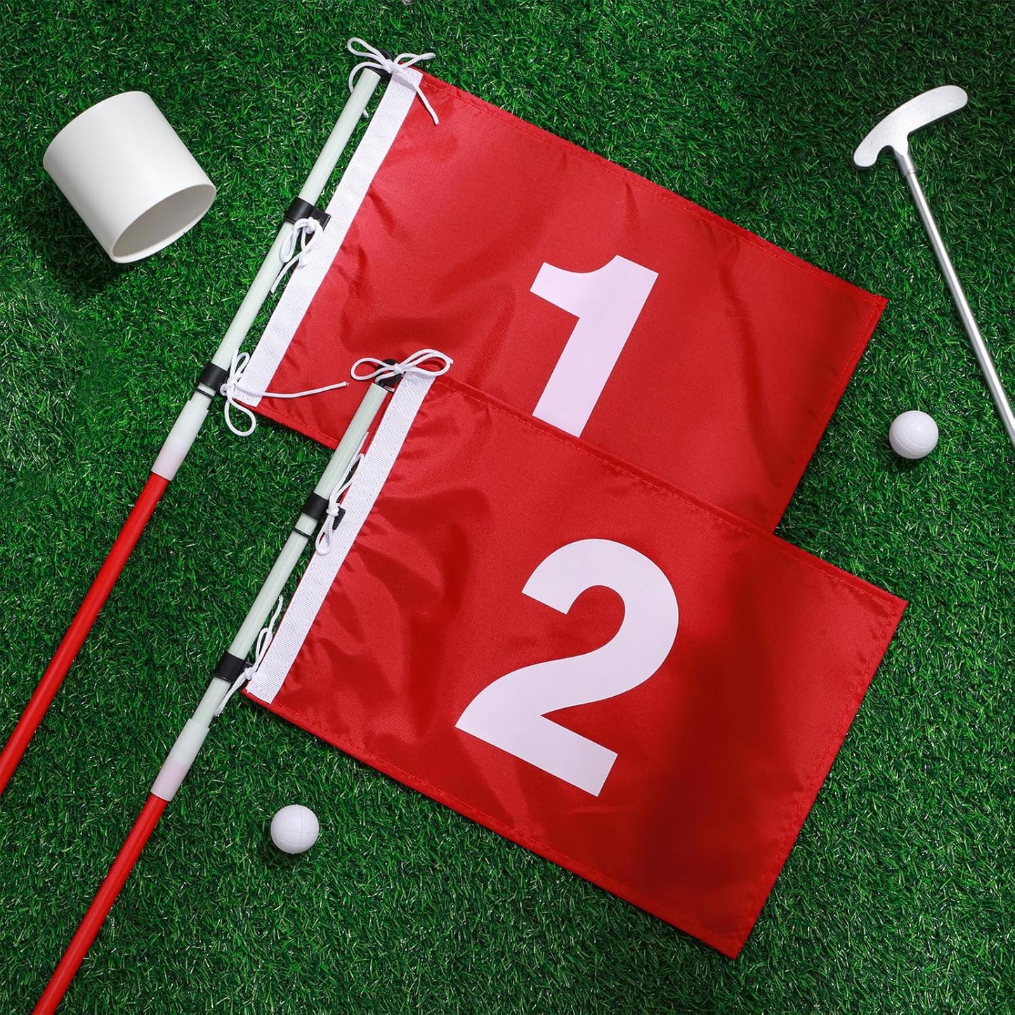 Golf Flagstick 6ft, Golf Pin Flag Hole Cup Set Putting Green Flags and Poles Numbered Golf Flags for Driving Range Backyard, Portable 5 Section Design for Golf Practice, Gift Idea