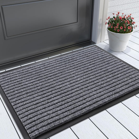 Yimobra Front Door Mat Outdoor Indoor Entrance, 100% Waterproof All-Season All Weather Doormat, Welcome Matt Outside Entry, Non Slip, Low Profile, Heavy Duty Patio Porch Floor Mat,29.5x17, Gray White