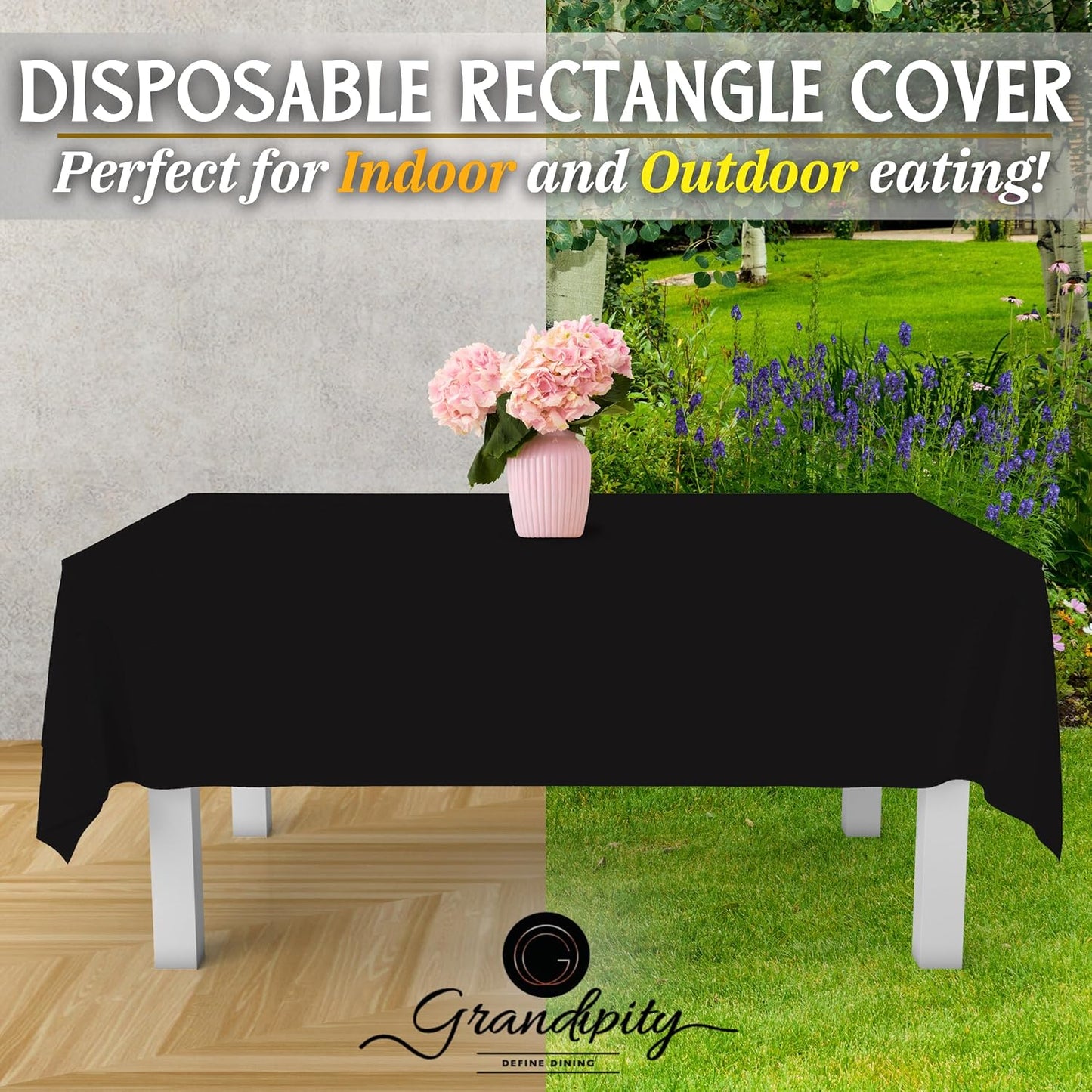 Grandipity 12 Pack Premium Disposable Plastic Tablecloth 54 Inch. x 108 Inch. Decorative Rectangle Table Cover - Black