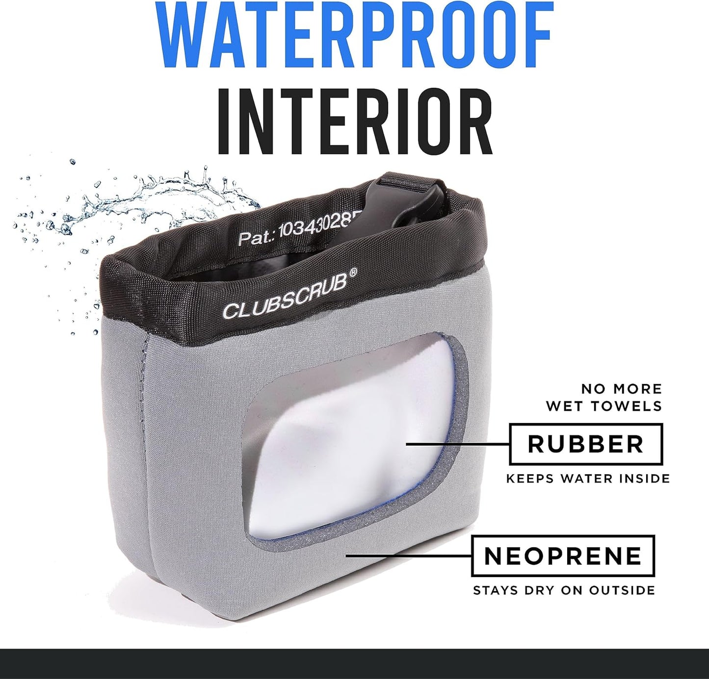 Club Scrub Golf Club and Golf Ball Cleaning Bag, Waterproof Clean Face Technology Liner, Detachable Clip, Machine Washable, Cleans Club Grooves, Dry Exterior (Neoprene or Microfiber Option Available)