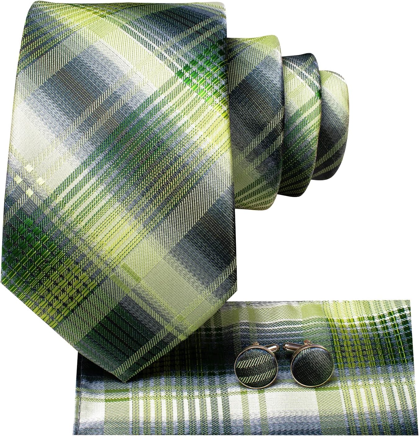 Dubulle Mens Paisley Striped Tie WOVEN Necktie for Men and Handkerchief Cufflinks Set Wedding Formal Business