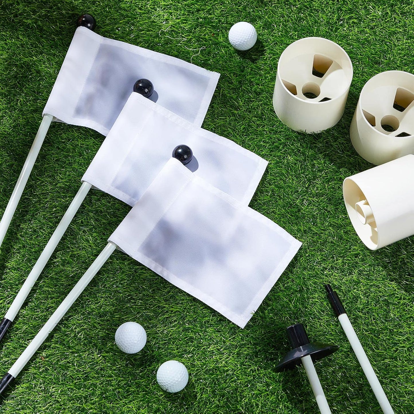 Lenwen 6 Set Golf Flagstick Golf Pin Flag Hole Cup Set Putting Green Flag and Poles Nylon Practice Portable 2 Section Design Putting Green Gifts for Yard Backyard Garden Driving Range