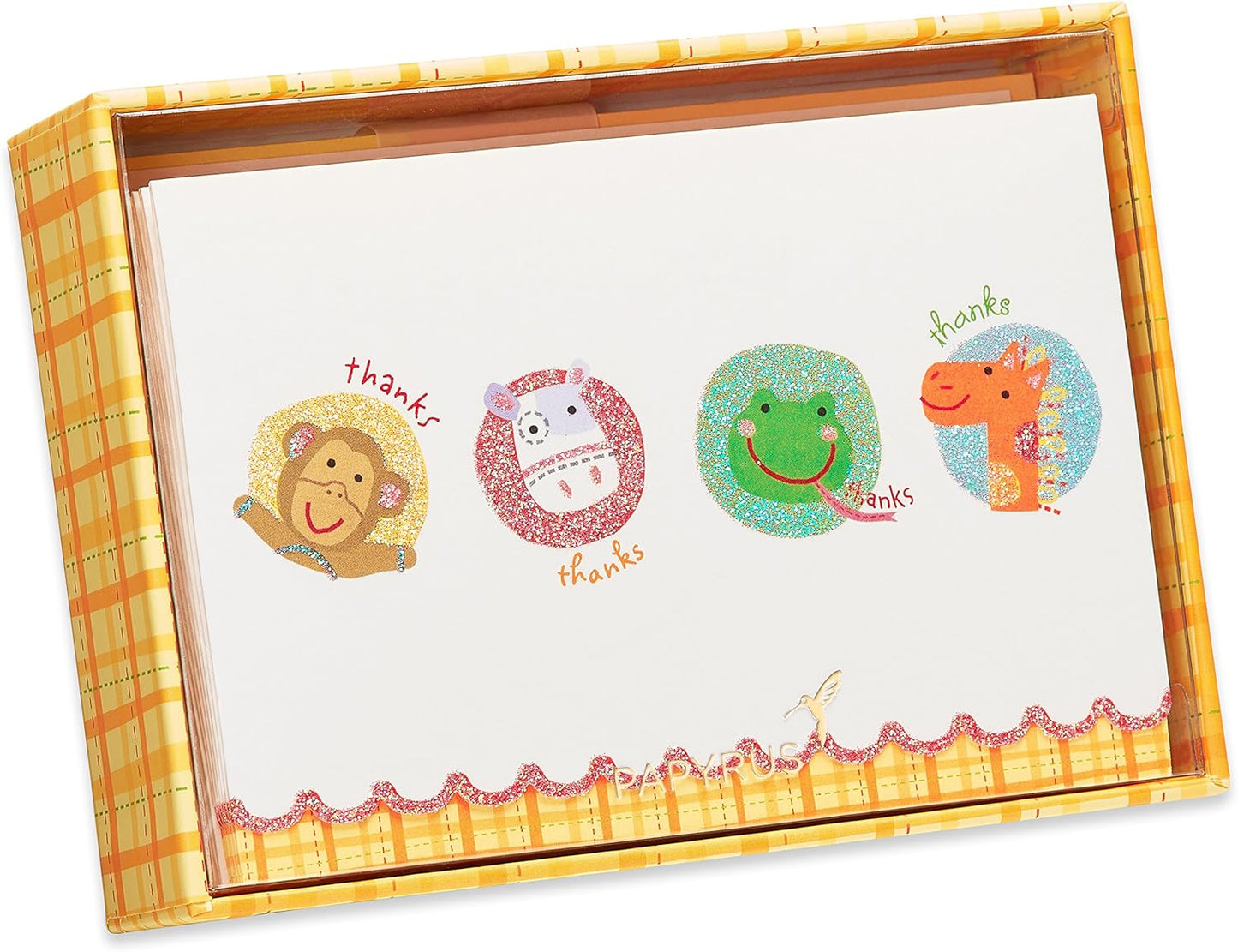 Papyrus Thank You Cards with Envelopes, Animals with Glitter (14-Count)