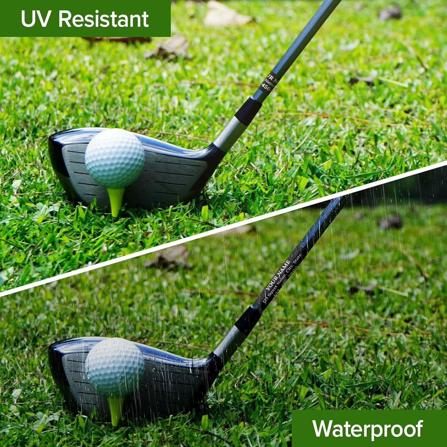 Custom Black Golf Club ID Labels, Personalized Golf Club Name Sticker,0.75x2 Inches, Set of 30, 4 Mil Vinyl Decal Stickers Weather Resistant, Made in USA by My Sign Center