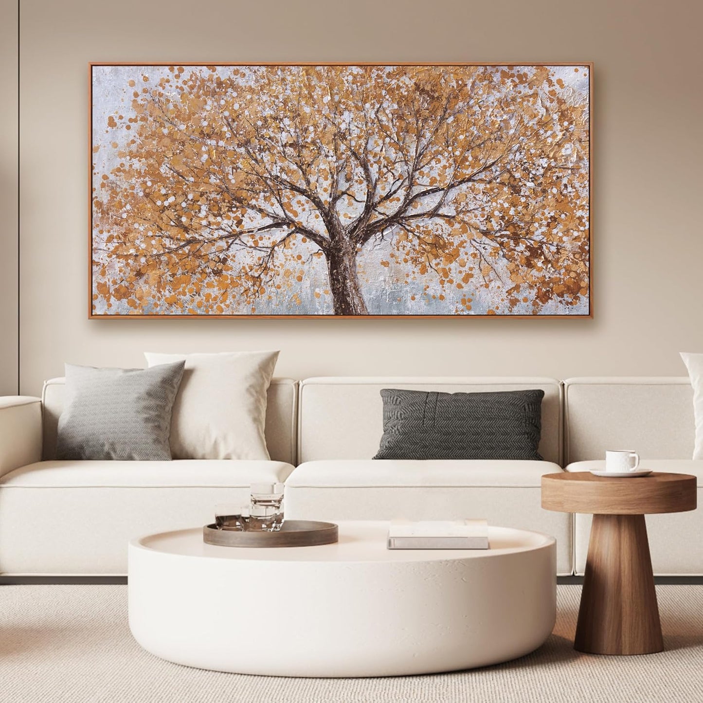 Framed Wall Art Gold Tree Of Life Framed Modern Artwork Canvas Painting Textured Tree Pictures Wall Decor For Living Room Bedroom Dining Room Home Office Decor Ready To Hang 24"X48"