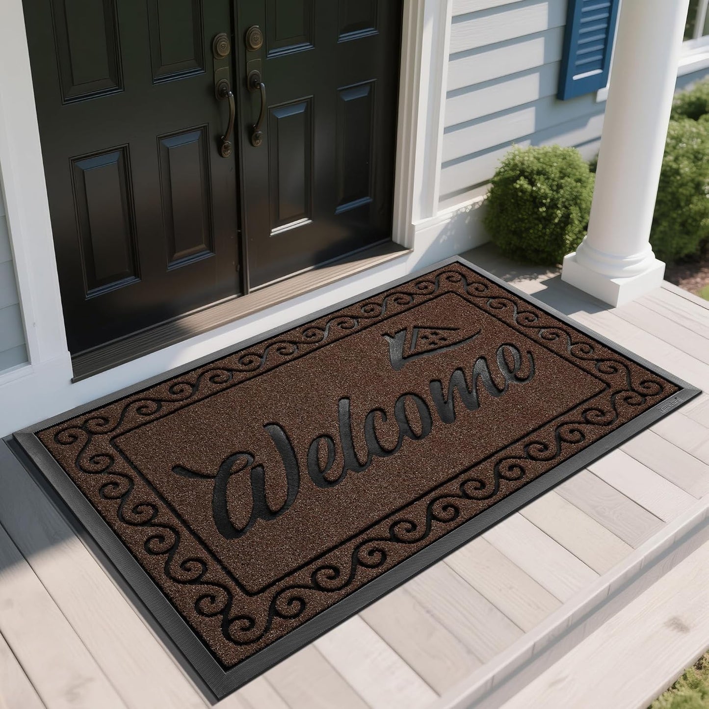 Yimobra Welcome Mat, Heavy Duty Sturdy Door Mats for Home Entrance Outdoor Indoor, Front Doormat for Outside Patio Floor Entry Porch Garage Office, Waterproof, Low Profile, 60 x 36, Coffee