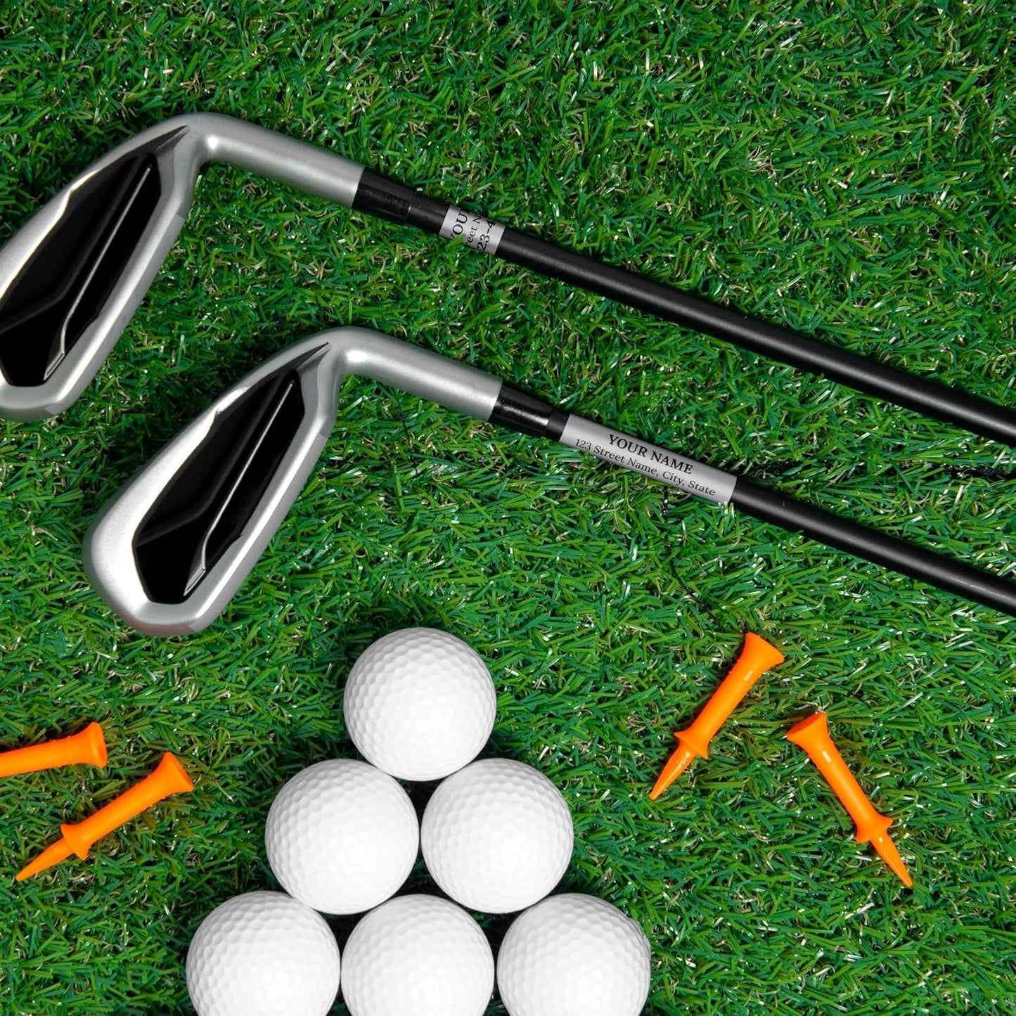 Custom Grey Golf Club ID Labels, Personalized Golf Club Name Sticker,0.75x2 Inches, Set of 30, 4 Mil Vinyl Decal Stickers Weather Resistant, Made in USA by My Sign Center