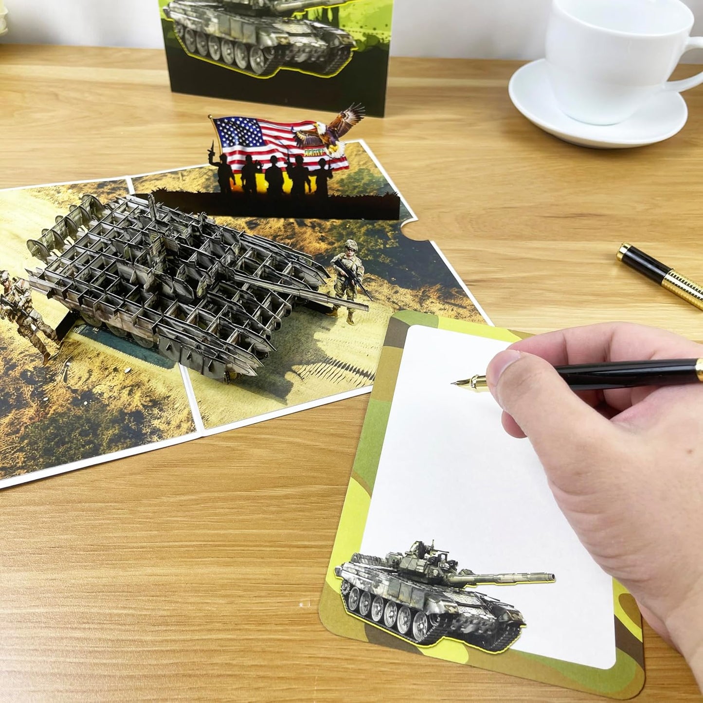 3D Army Tank Popup Card - Handmade Military Paper Art for Birthday, Anniversary, Christmas, Father’s Day, Veterans Day - Unique Gift for Him, Her, Soldier, Veteran, Army Lover