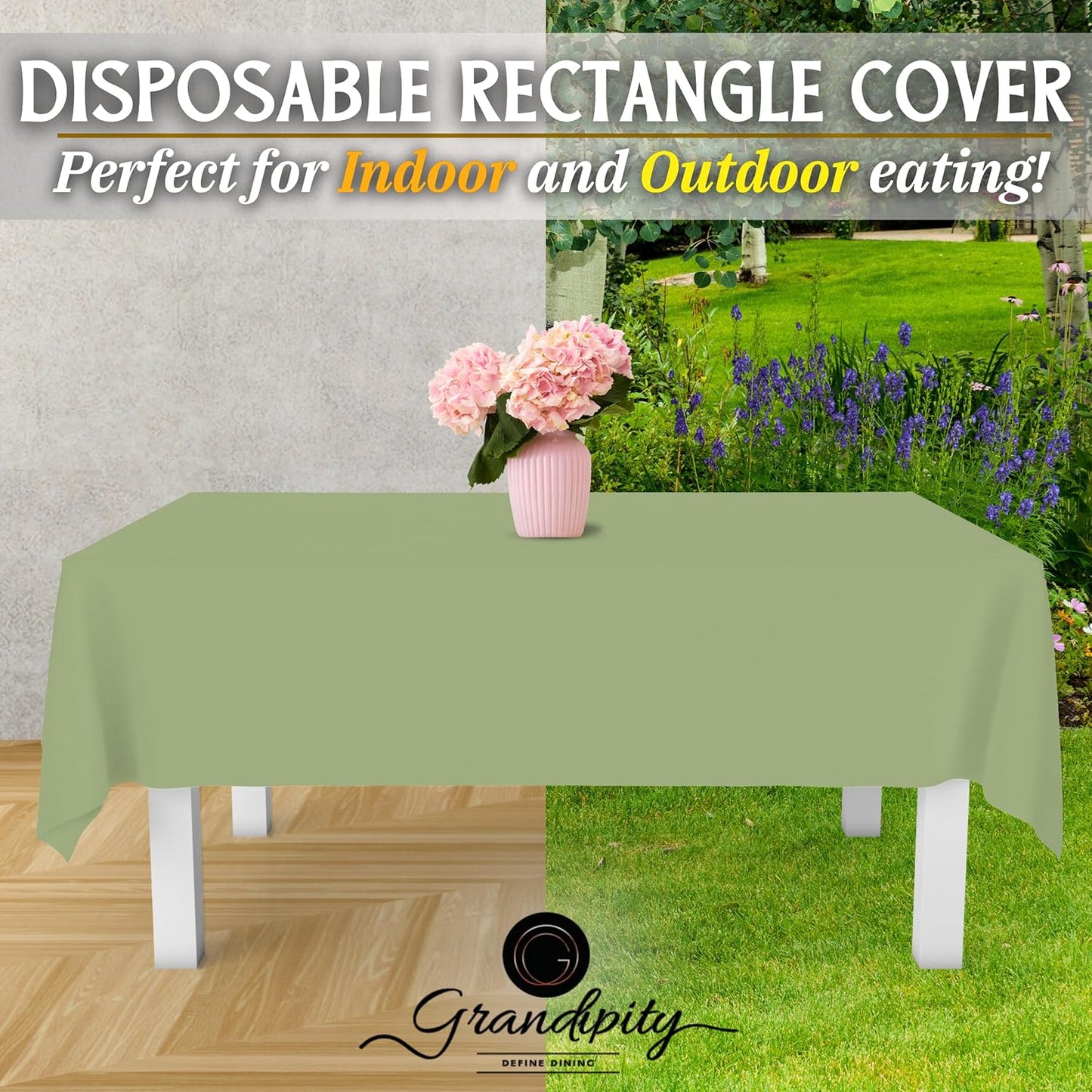 Grandipity 12 Pack Premium Disposable Plastic Tablecloth 54 Inch. x 108 Inch. Rectangle Table Cover - Sage Green