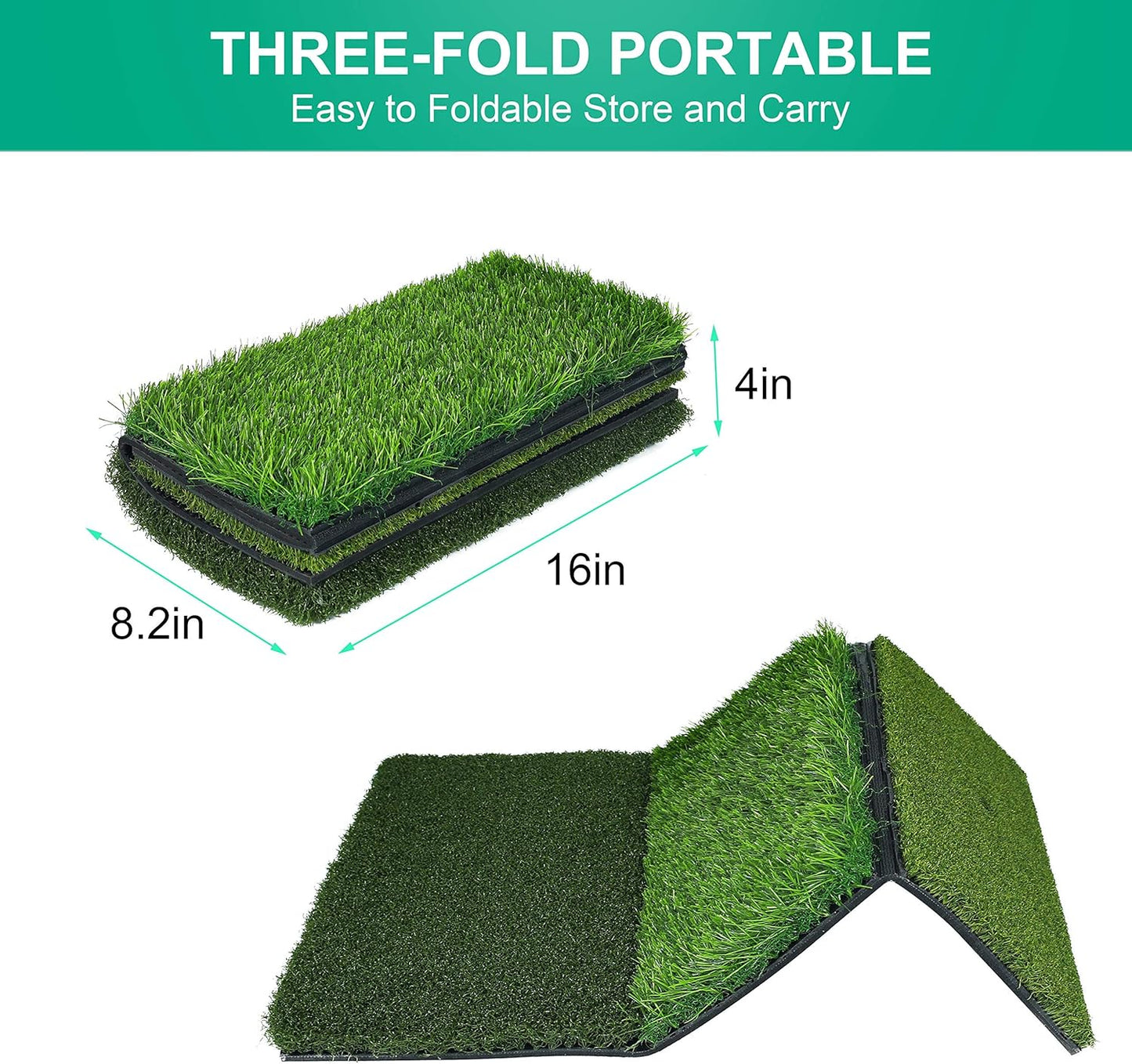 NEWCARE Golf Hitting Mat, 3-in-1 Foldable Golf Mat Indoor Outdoor, Tri-Turf Golf Practice Mat Traint Aid Batting for Chipping Swing Detection Portable Personal Driving Range for Backyard
