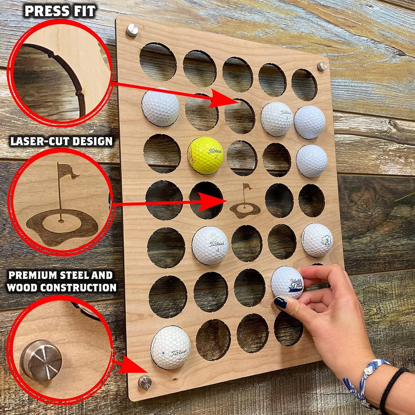 Torched Golf Ball Display Holder Collector’s Case Holds 39 Golf Balls Wall Mount Decor