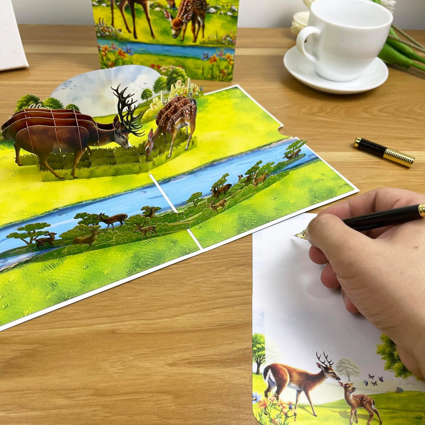 3D Deer Popup Card - Handmade Wildlife Paper Art for Birthday, Anniversary, Christmas, Mother's Father’s Day - Unique Gift for Him, Her, Dad, Son, Husband, Hunter, Deer Lover