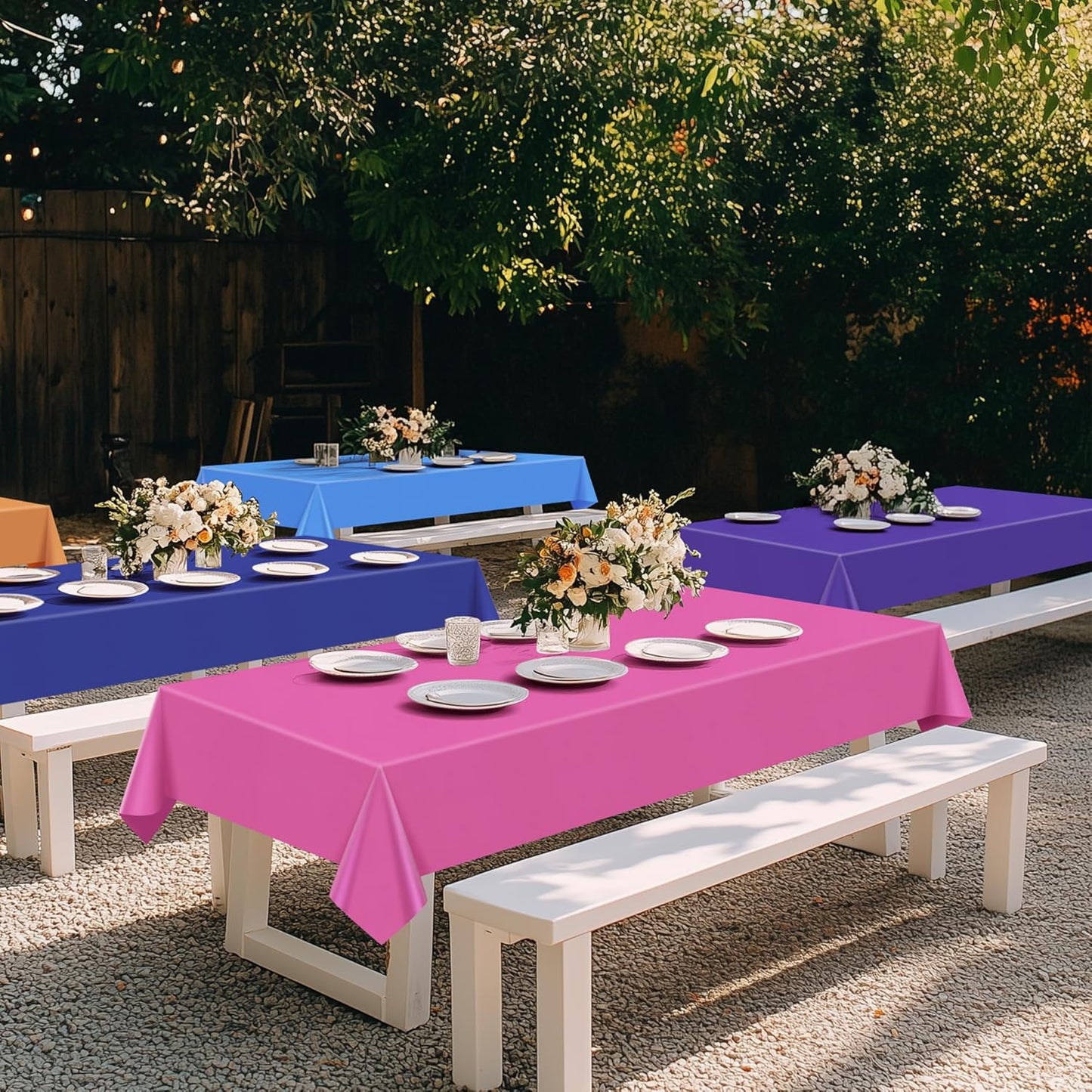 8 Pieces Rainbow Series Rectangle Tablecloth, 54x72" Solid Color Waterproof & Spillproof Disposable Plastic Table Cover, Durable Party Tablecloth for Dining, Buffet, Picnic, Outdoor Events