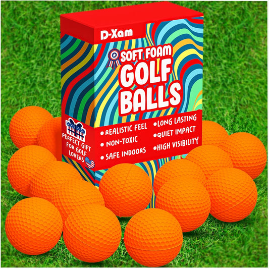 D-Xam Foam Golf Balls Bulk Practice Golf Ball Soft Multicolor, Yellow, White or Orange | Long Lasting & Realistic Feel | Limited Flight Use Indoors Outdoors Backyard Training