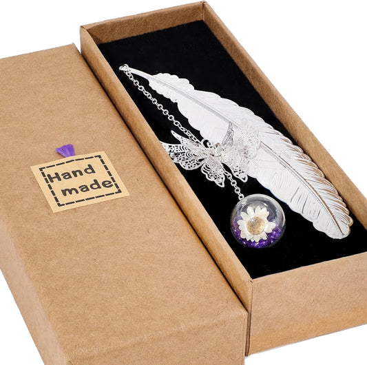 Toirxarn Silver Feather Bookmark with Butterfly Charm – Christmas Gifts for Women, Mom, Teachers, Book Lovers – Stocking Stuffers, Secret Santa, Birthday & Holiday Gift Box