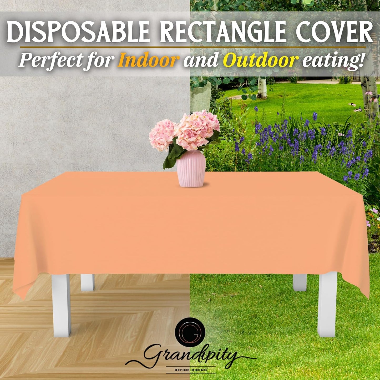 Grandipity 12 Pack Premium Disposable Plastic Tablecloth 54 Inch. x 108 Inch. Decorative Rectangle Table Cover - Peach