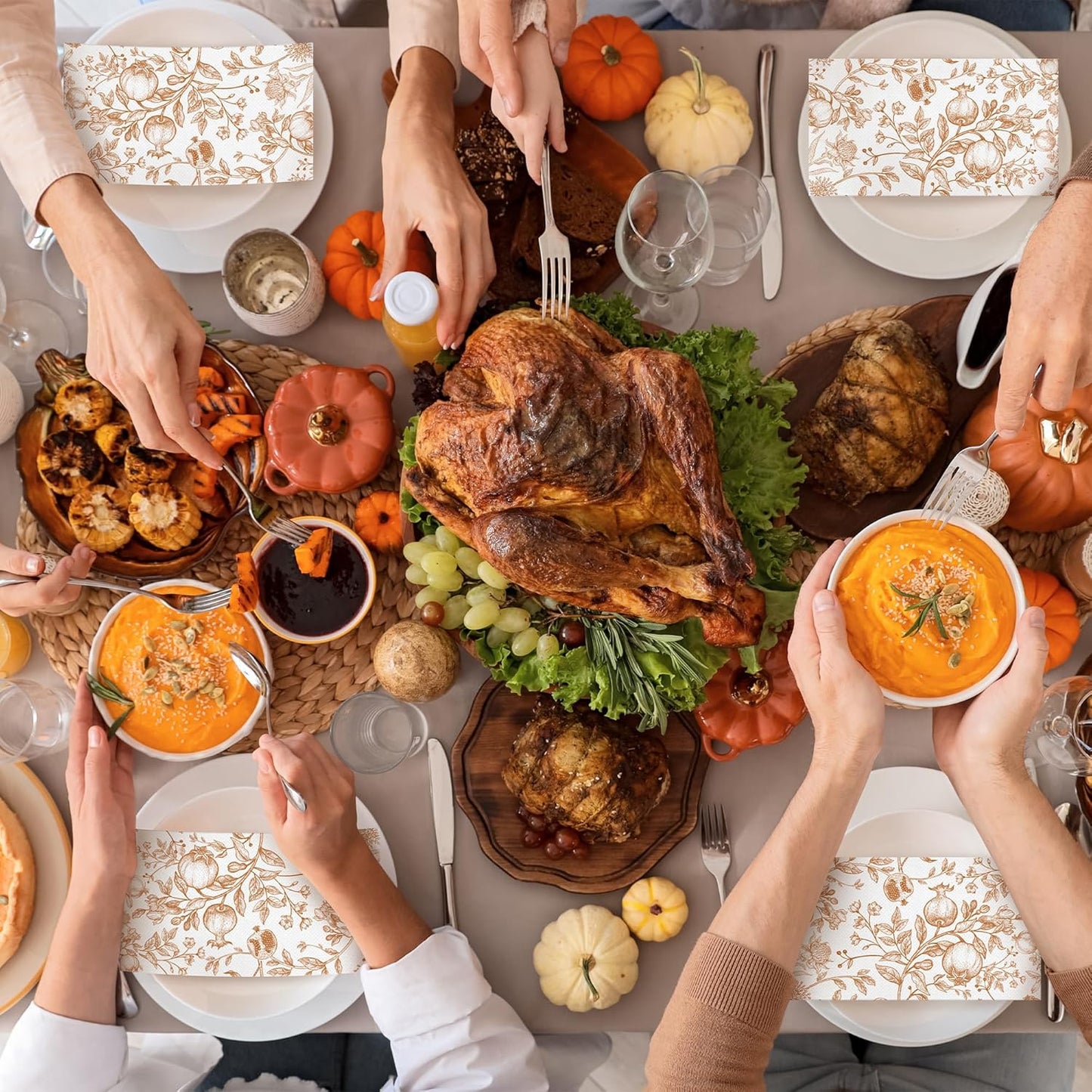 100 Pieces Thanksgiving Fall Pomegranate Napkins Disposable Paper Decorative Guest Party Napkins 7.8 x 4.3 Inch Autumn Orange Floral Hand Towels for Fall Thanksgiving Wedding Birthday Party