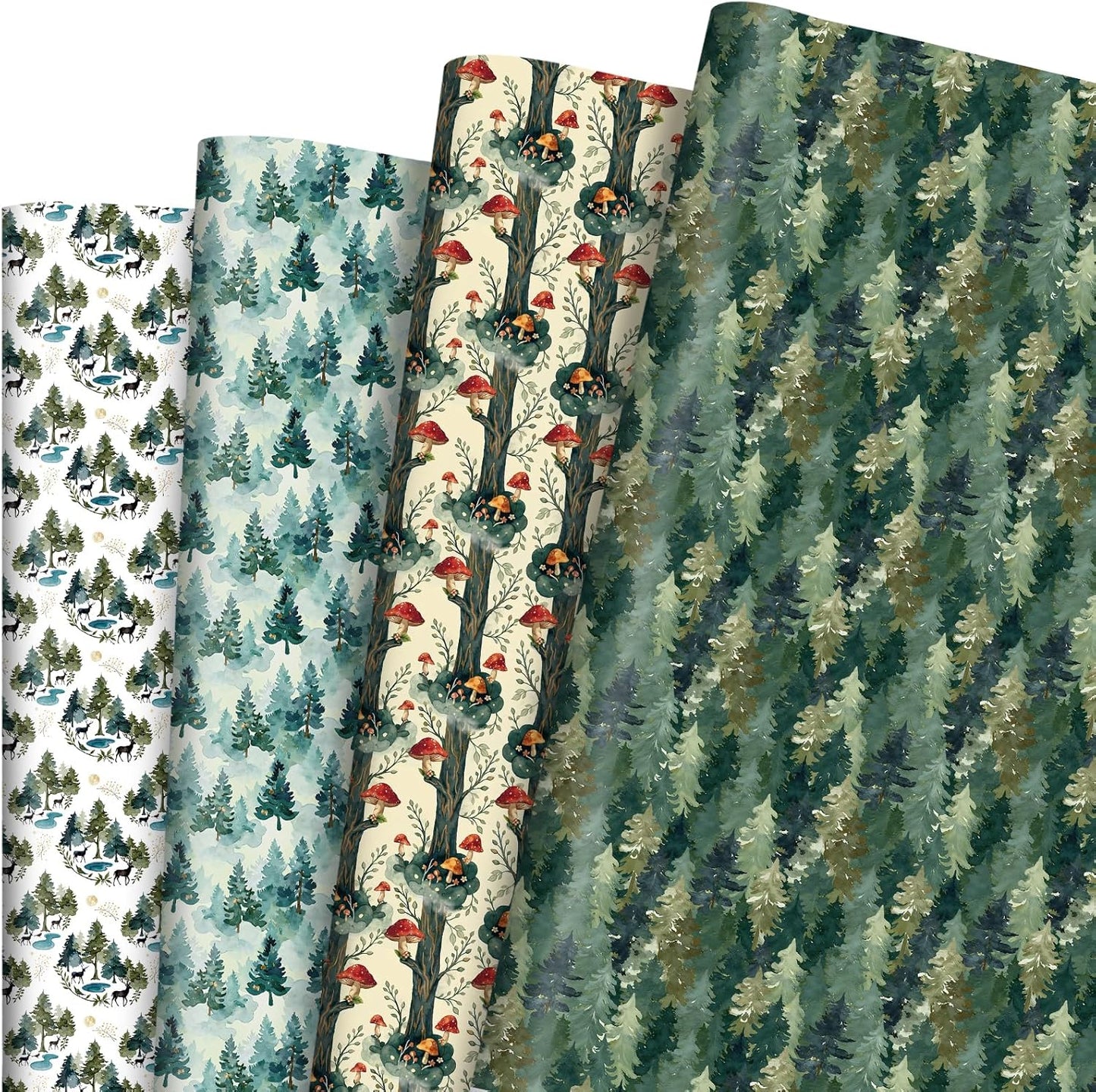 Pineraap Forest Wrapping Paper 12 Sheets Watercolor Mushroom & Woodland Theme Gift Wrap for Nature Lovers,Rustic Parties,DIY Craft,20"×28"