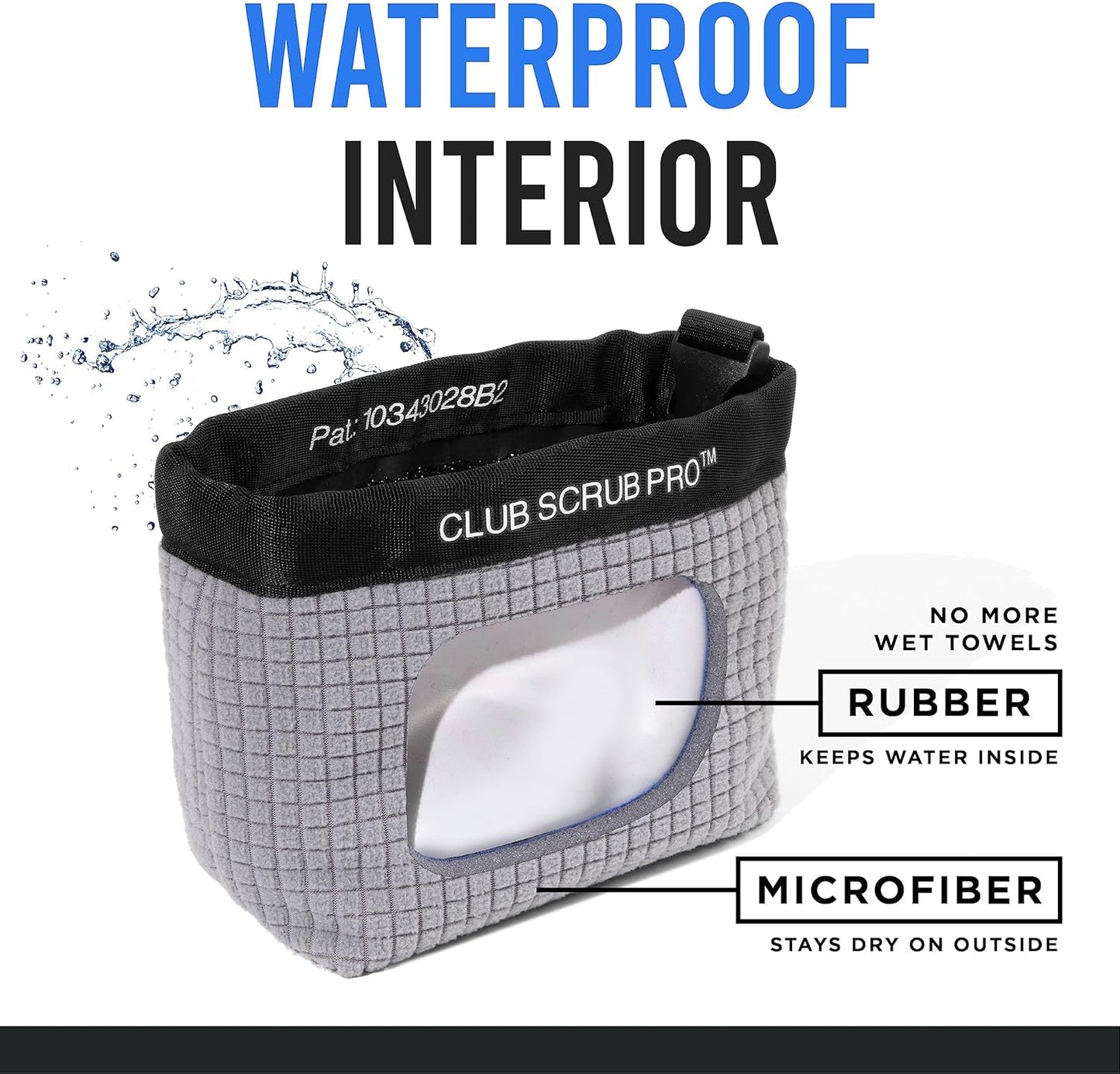 Club Scrub Golf Club and Golf Ball Cleaning Bag, Waterproof Clean Face Technology Liner, Detachable Clip, Machine Washable, Cleans Club Grooves, Dry Exterior (Neoprene or Microfiber Option Available)