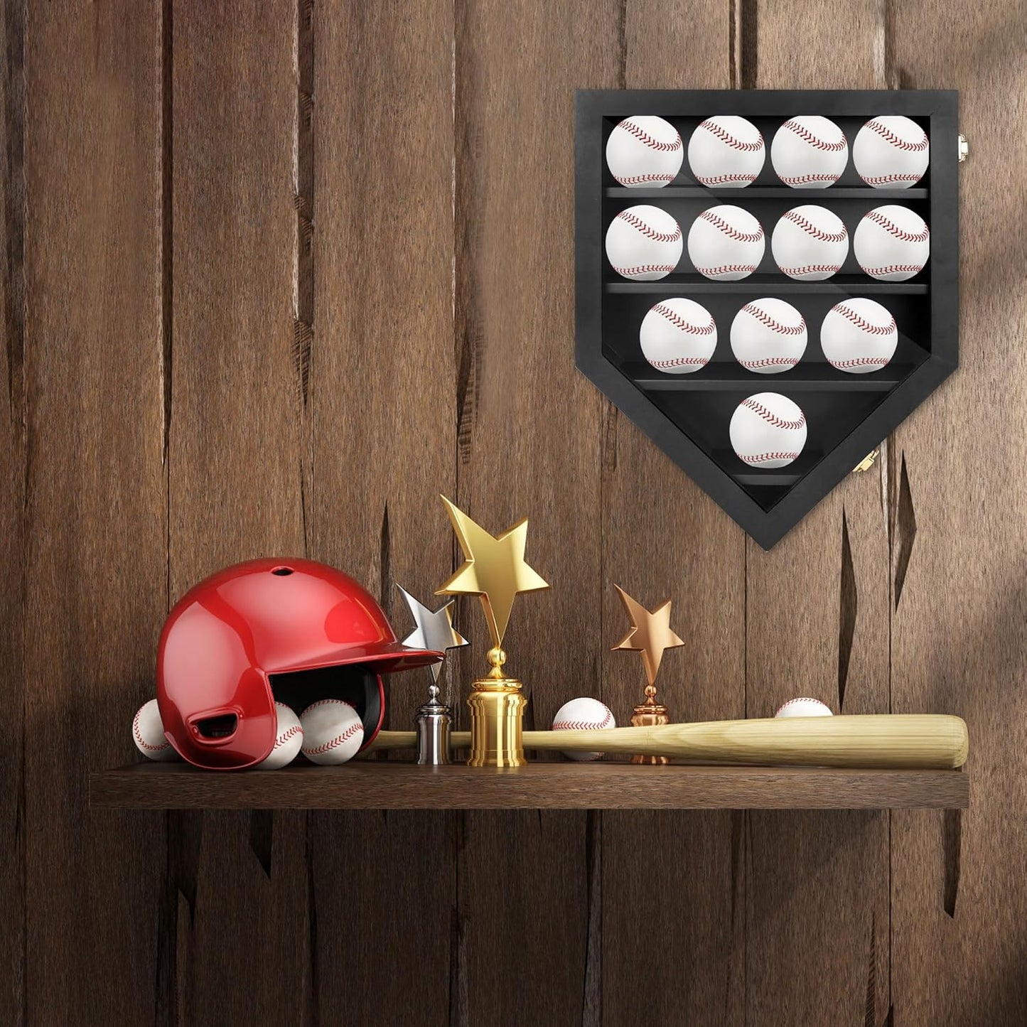 Baseball Display Case,Baseball Holder Display Case for 12 Baseballs, Wall Mount Baseball Shadow Box with Acrylic Door, Display Cabinet for Baseball Enthusiast Collectible,13x16,Black